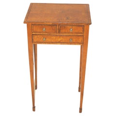 English Georgian Hepplewhite Satinwood Small Three Drawer Taper Leg Side Table