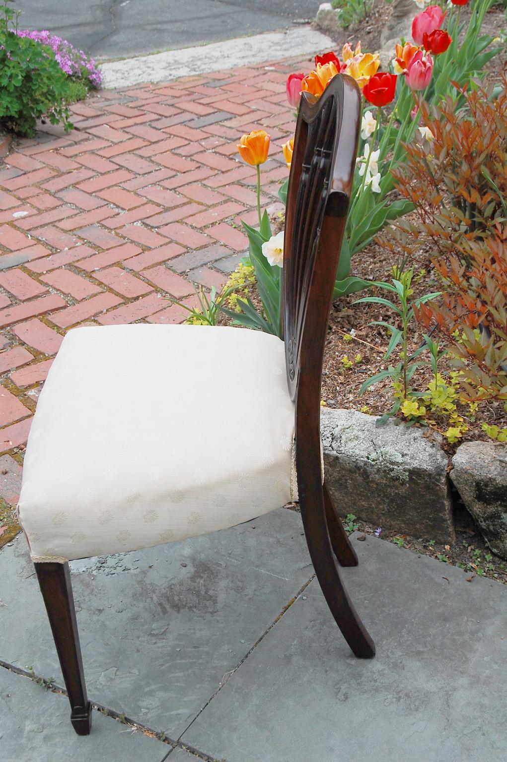 English Georgian Hepplewhite Shieldback Sidechair in Carved Mahogany, Taper Legs 2