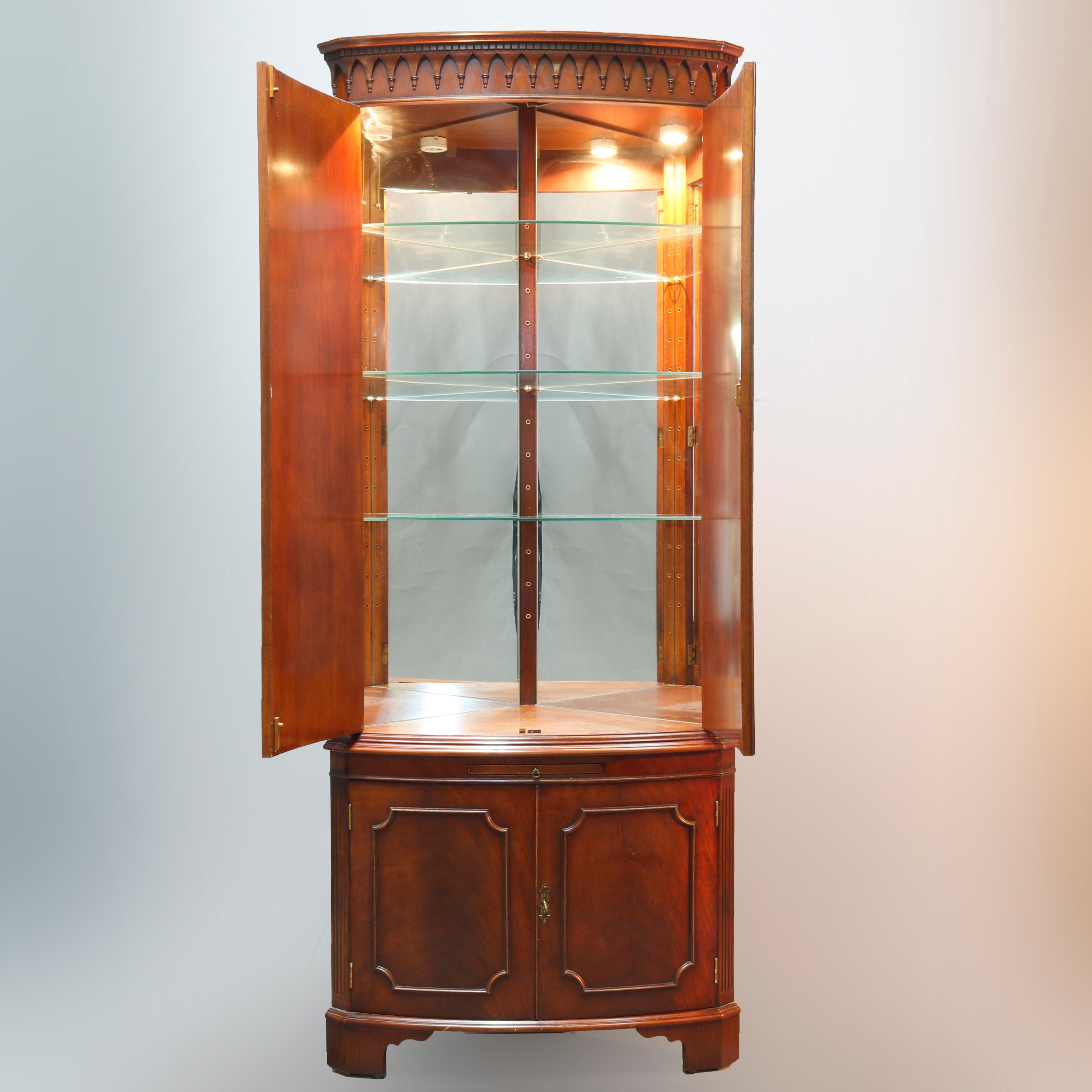 Glass English Georgian Flame Mahogany Corner Cabinet, 20th Century