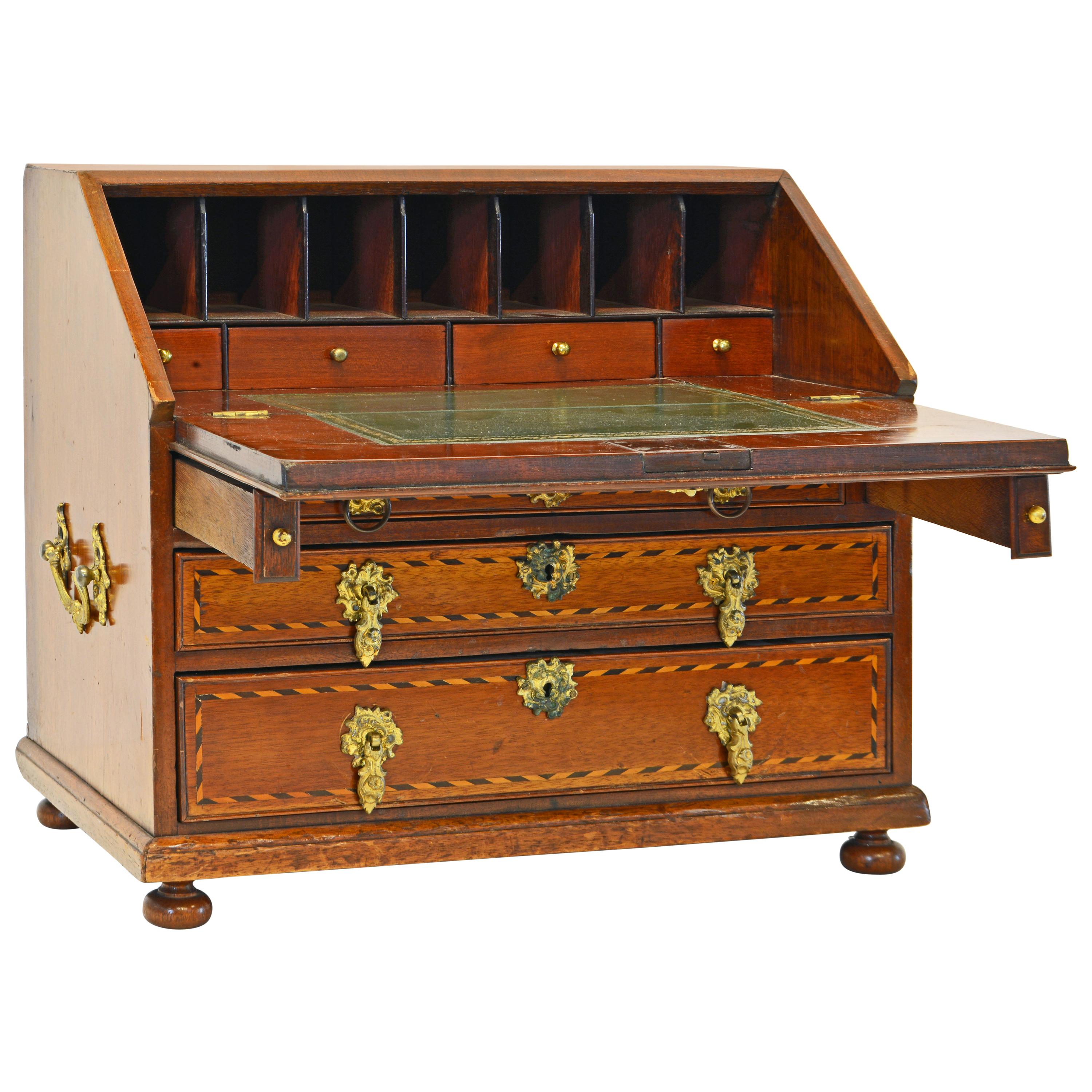 English Georgian Inlaid Mahogany Miniature Slant Front Desk, circa 1830