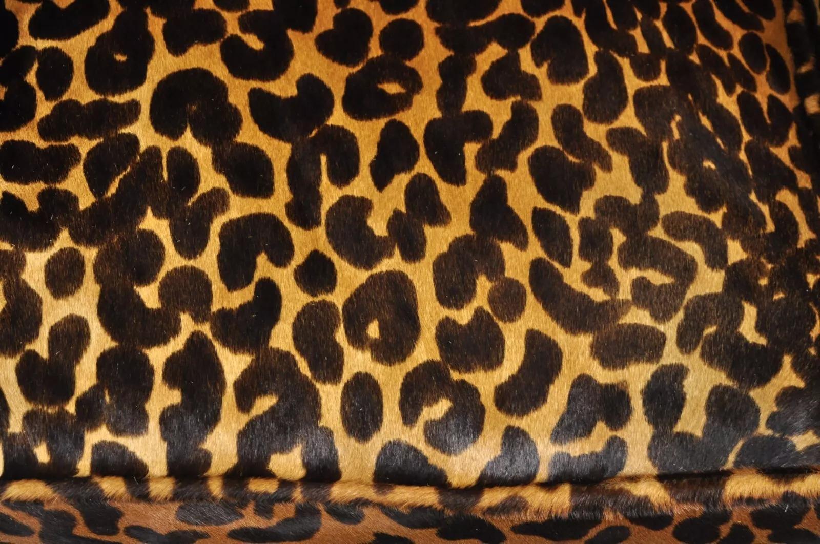 English Georgian Leopard Cheetah Hair on Hide Leather Upholstery Wingback Chair 2