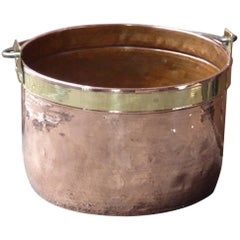 English Georgian Log Basket, 18th Century, Polished Copper and Brass