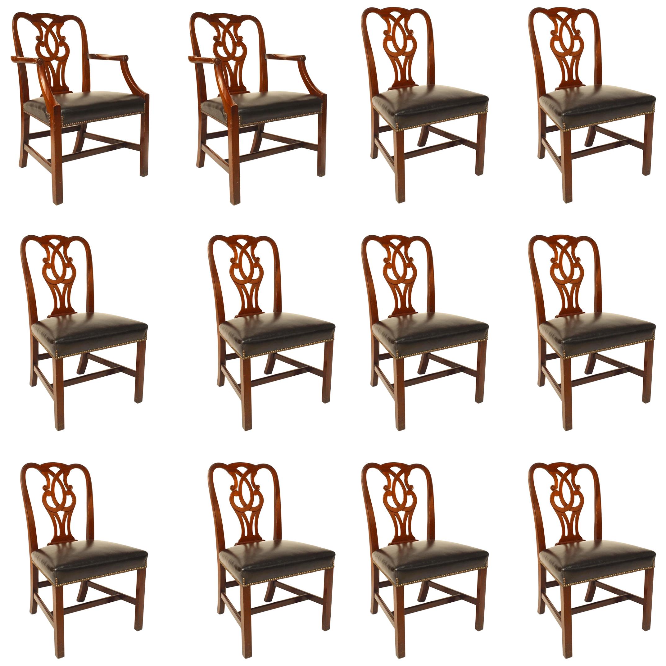 English Georgian Mahogany and Leather Chairs For Sale