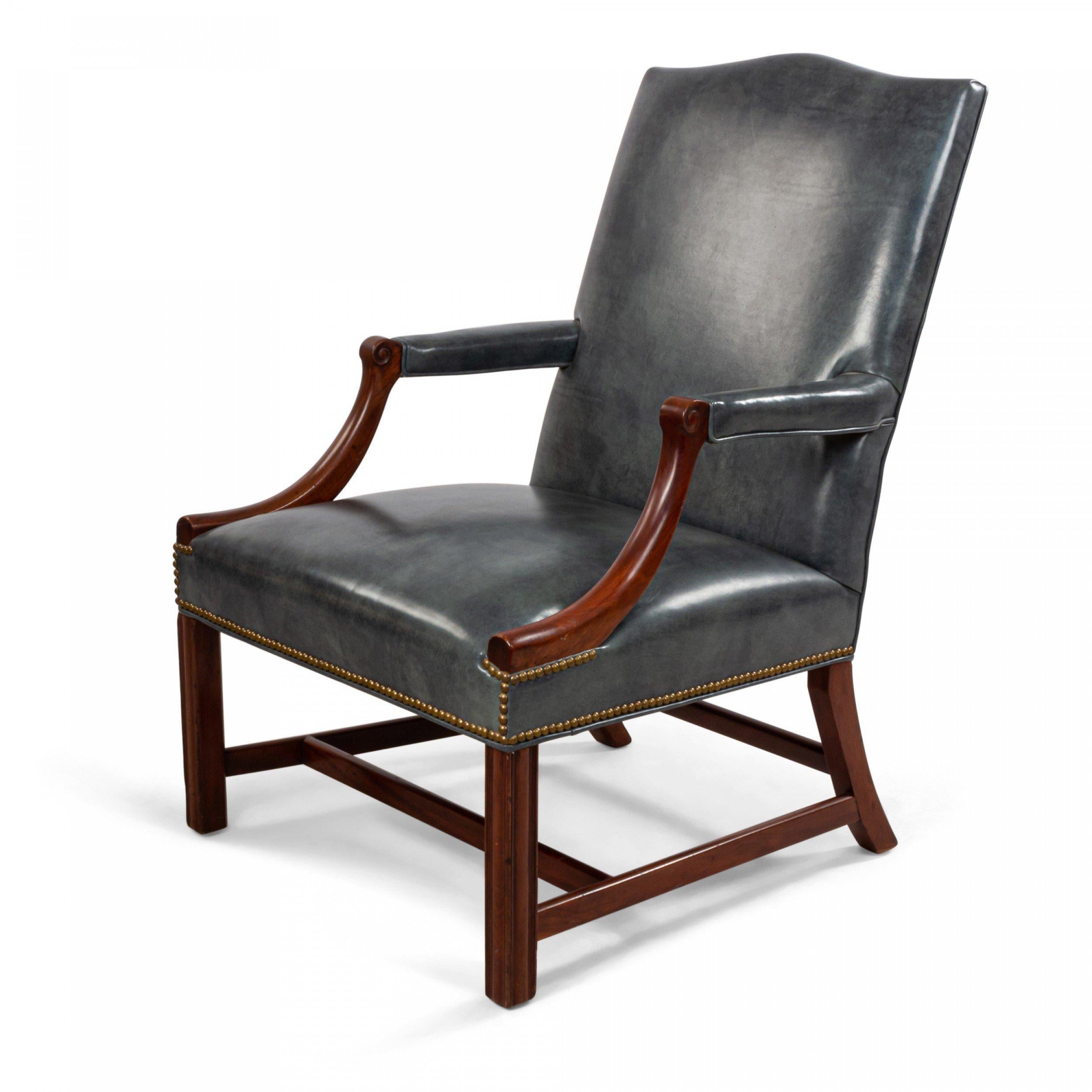 Leather English Georgian Mahogany Arm Chair For Sale