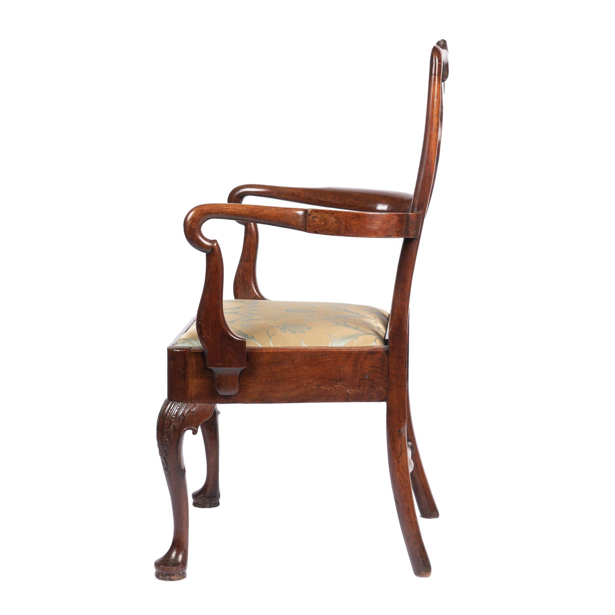 George I English Georgian Mahogany Armchair with Upholstered Slip Seat, c. 1720 For Sale