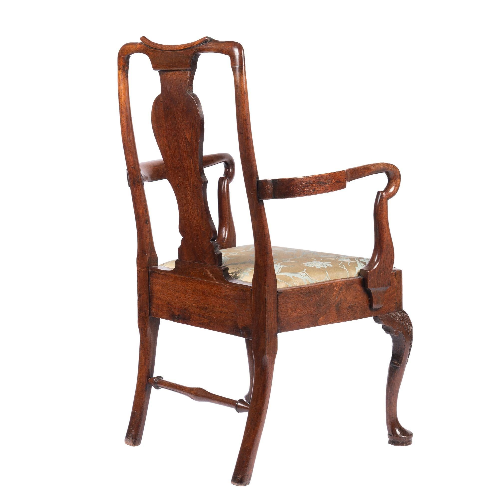 Upholstery English Georgian Mahogany Armchair with Upholstered Slip Seat, c. 1720 For Sale