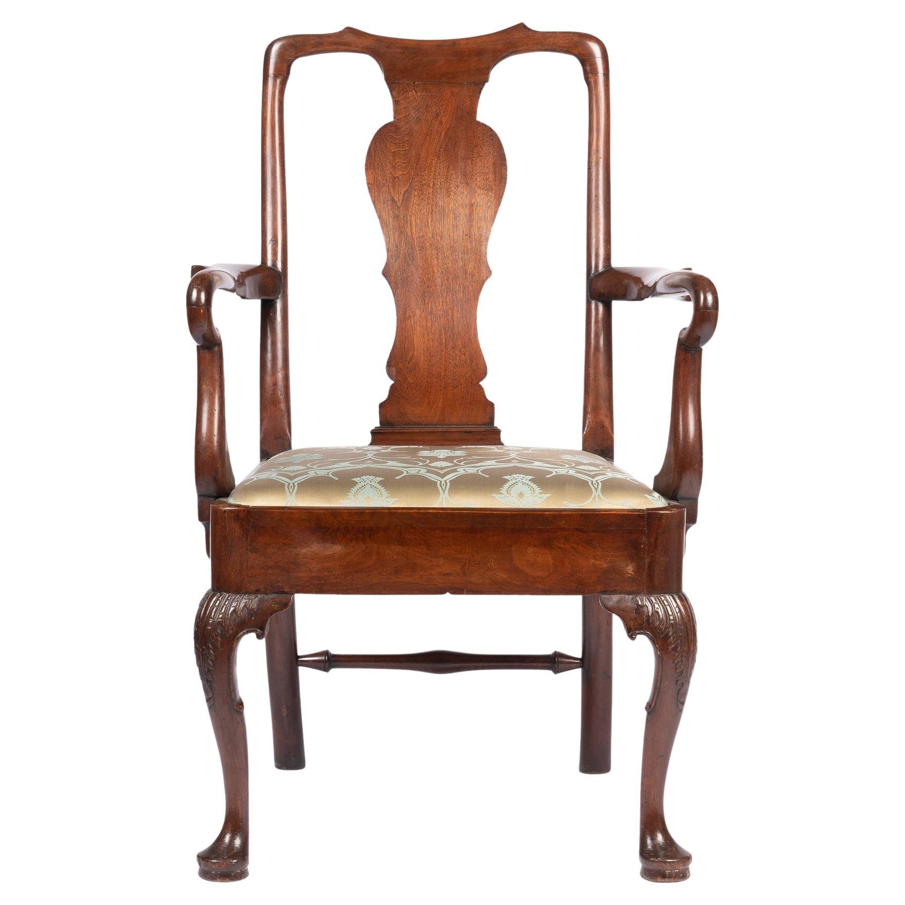 English Georgian Mahogany Armchair with Upholstered Slip Seat, c. 1720 For Sale