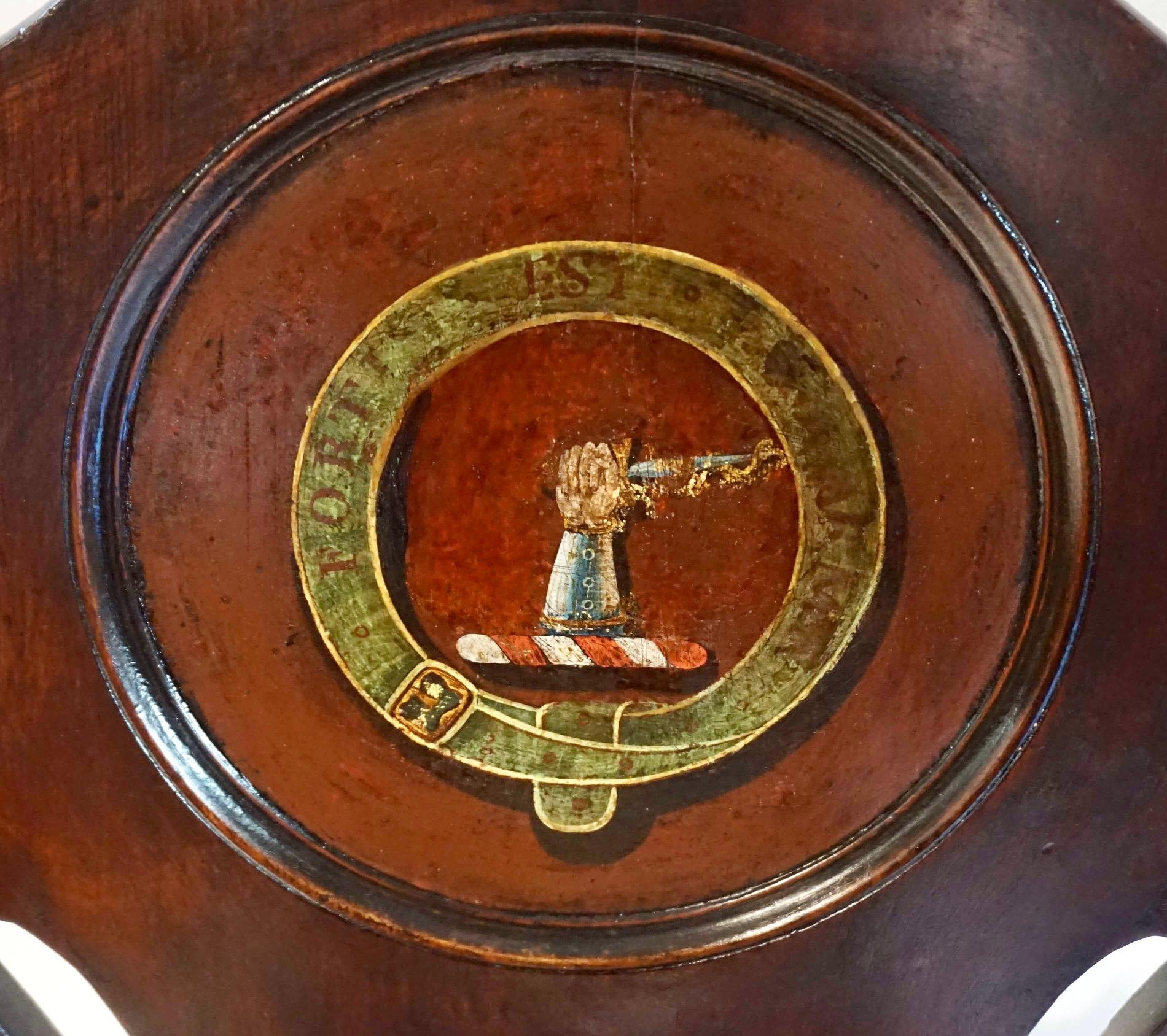 Hand-Carved English Georgian Mahogany Armorial Hall Chair of Sgabello Form, circa 1760 For Sale