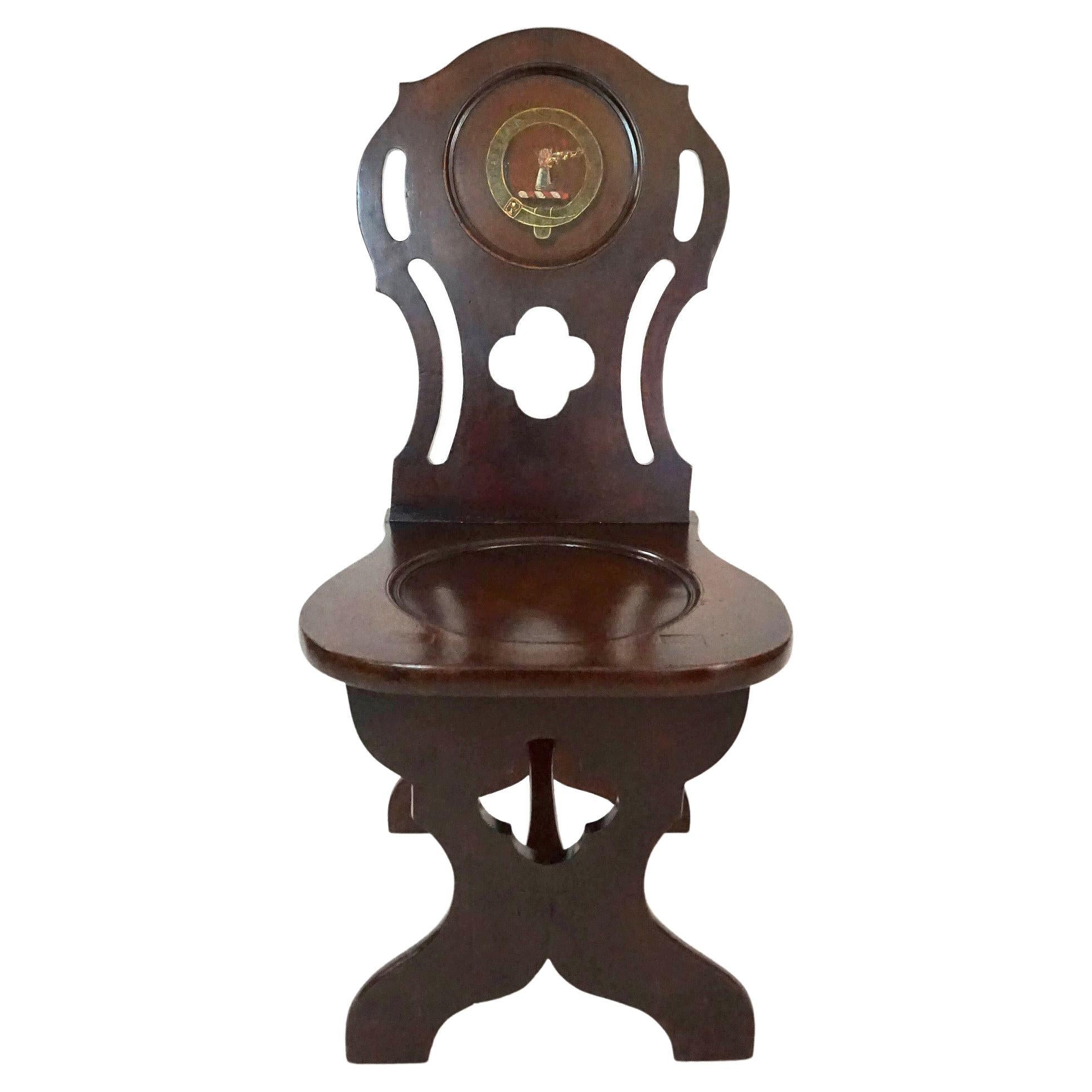 English Georgian Mahogany Armorial Hall Chair of Sgabello Form, circa 1760 For Sale