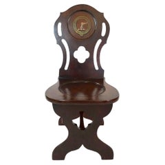 Antique English Georgian Mahogany Armorial Hall Chair of Sgabello Form, circa 1760