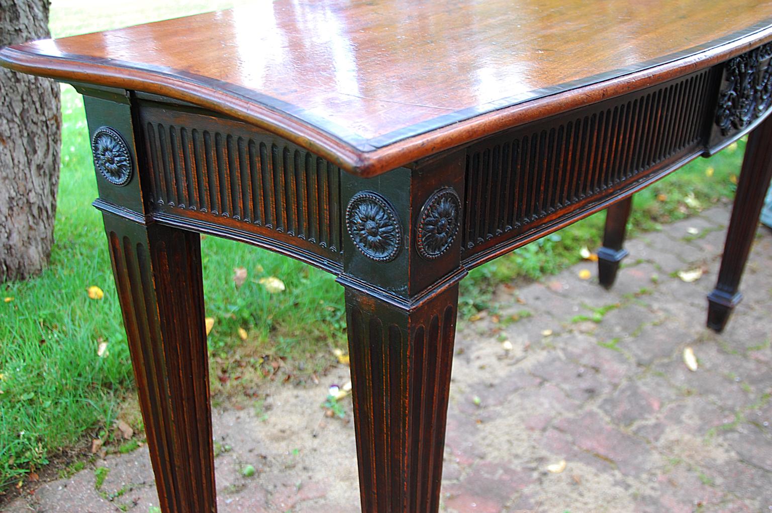 English Georgian Mahogany Bowfront Sideboard or Hall Table Fluted Legs and Skirt 5