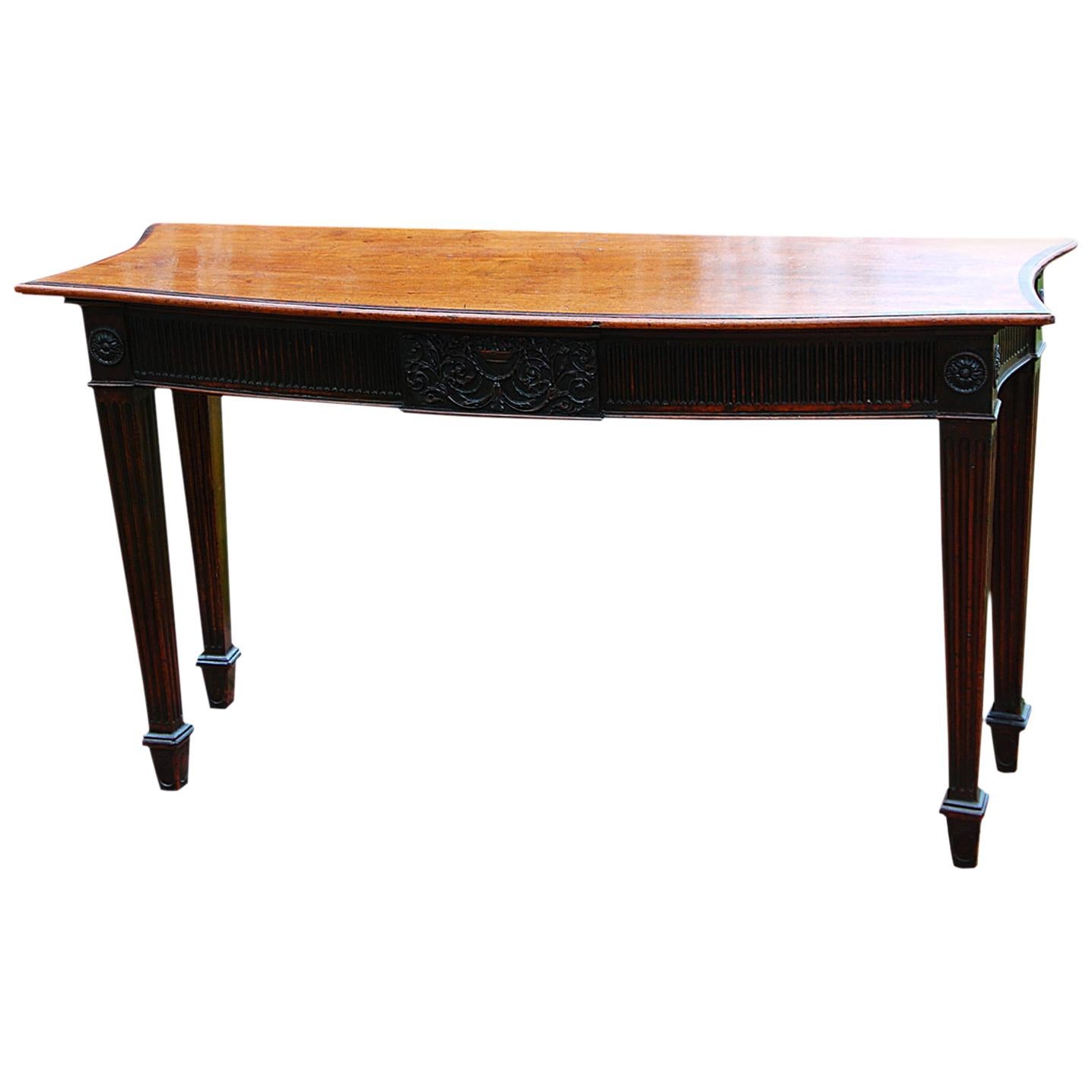 English Georgian Mahogany Bowfront Sideboard or Hall Table Fluted Legs and Skirt