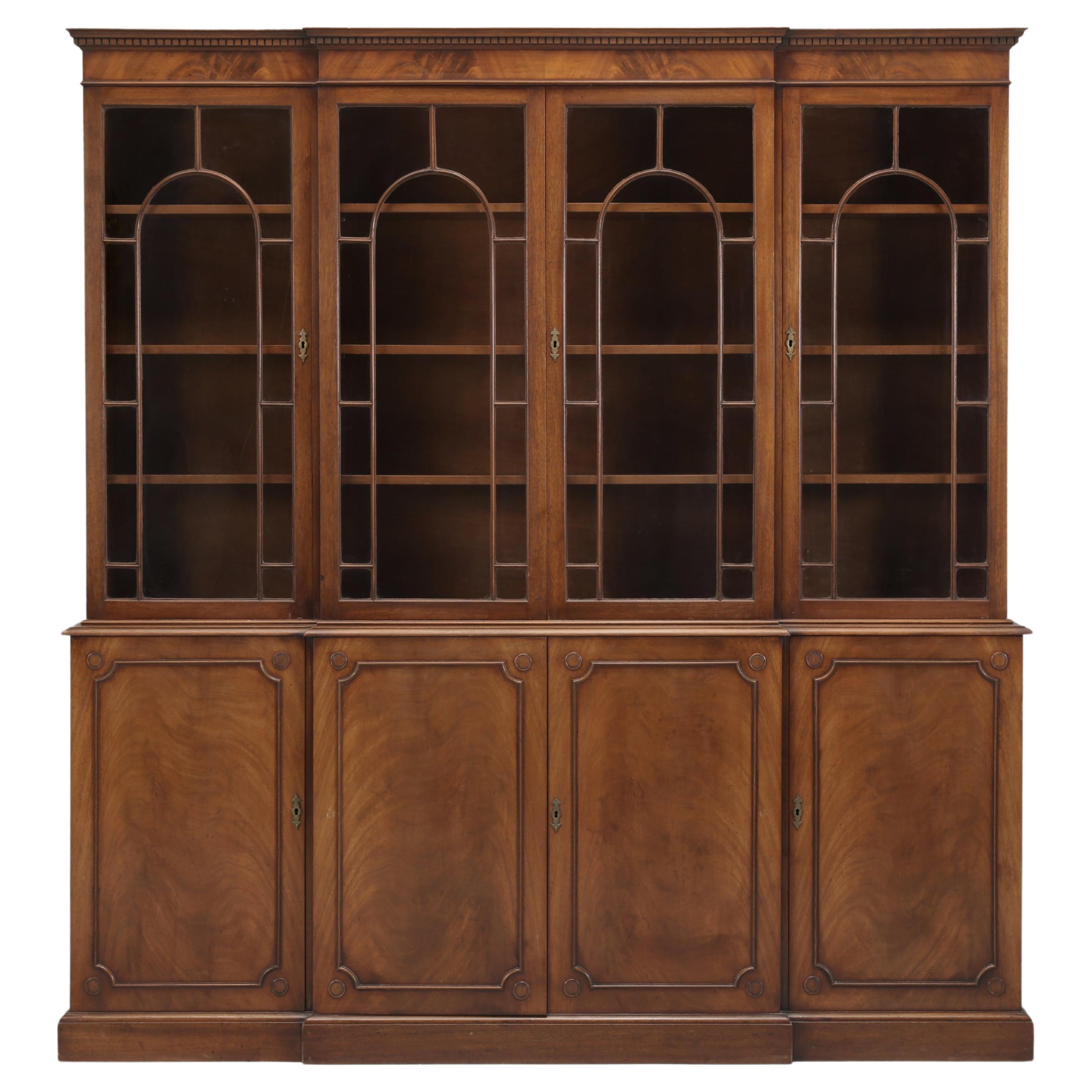 English Georgian Mahogany Breakfront Bookcase or China Cabinet in Orig Condition For Sale