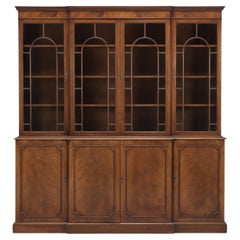 English Georgian Mahogany Breakfront Bookcase or China Cabinet in Orig Condition