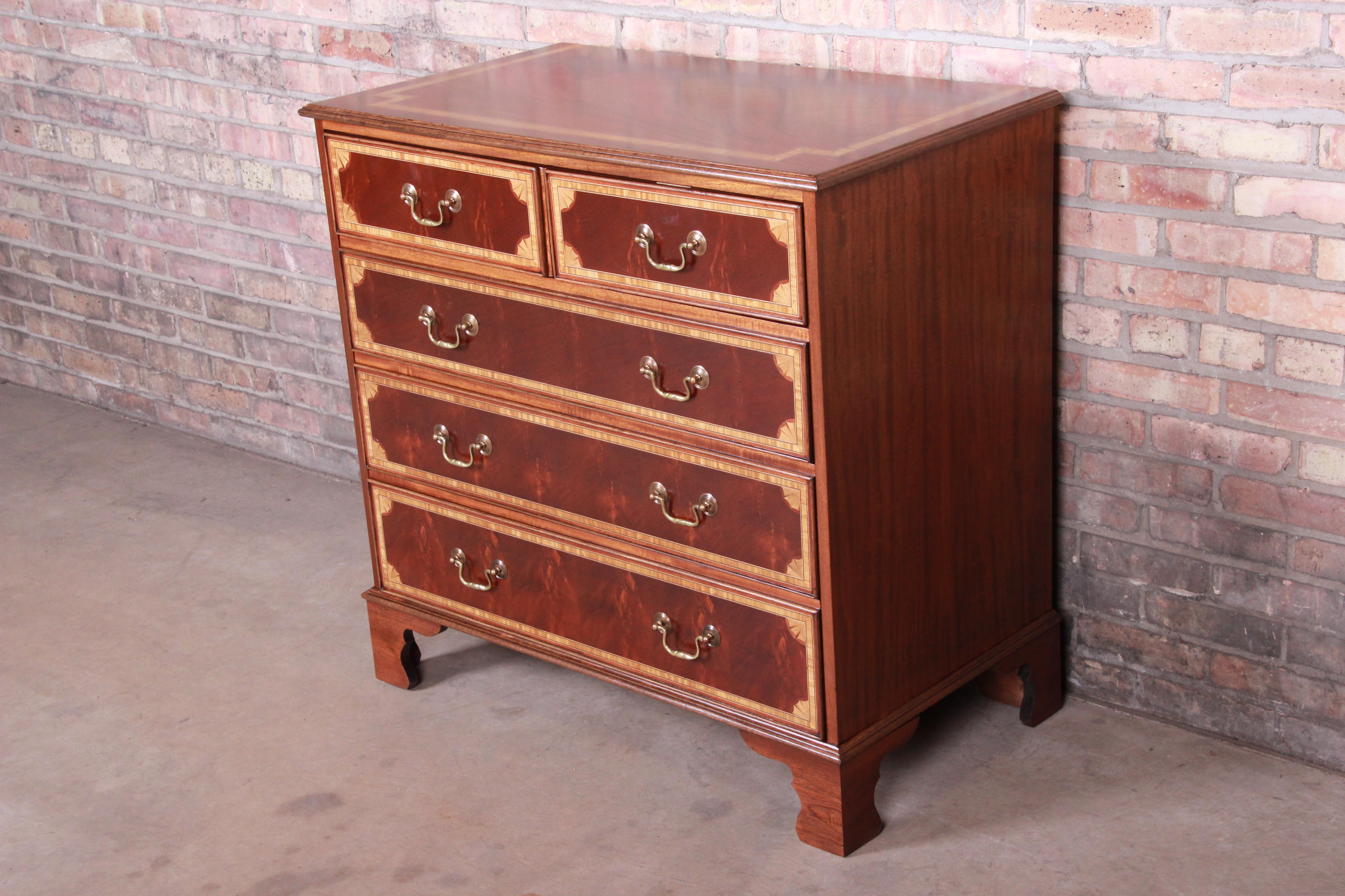 Brass English Georgian Mahogany Chest of Drawers by Papworth Industries, Refinished