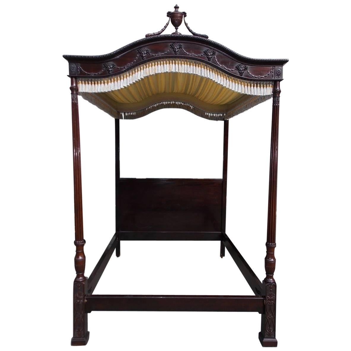 English Georgian Mahogany Gadrooned and Upholstered Tester Bed, Circa 1800