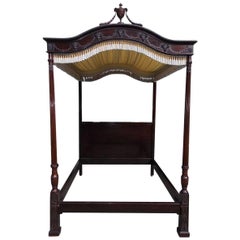 Vintage English Georgian Mahogany Gadrooned and Upholstered Tester Bed, Circa 1800