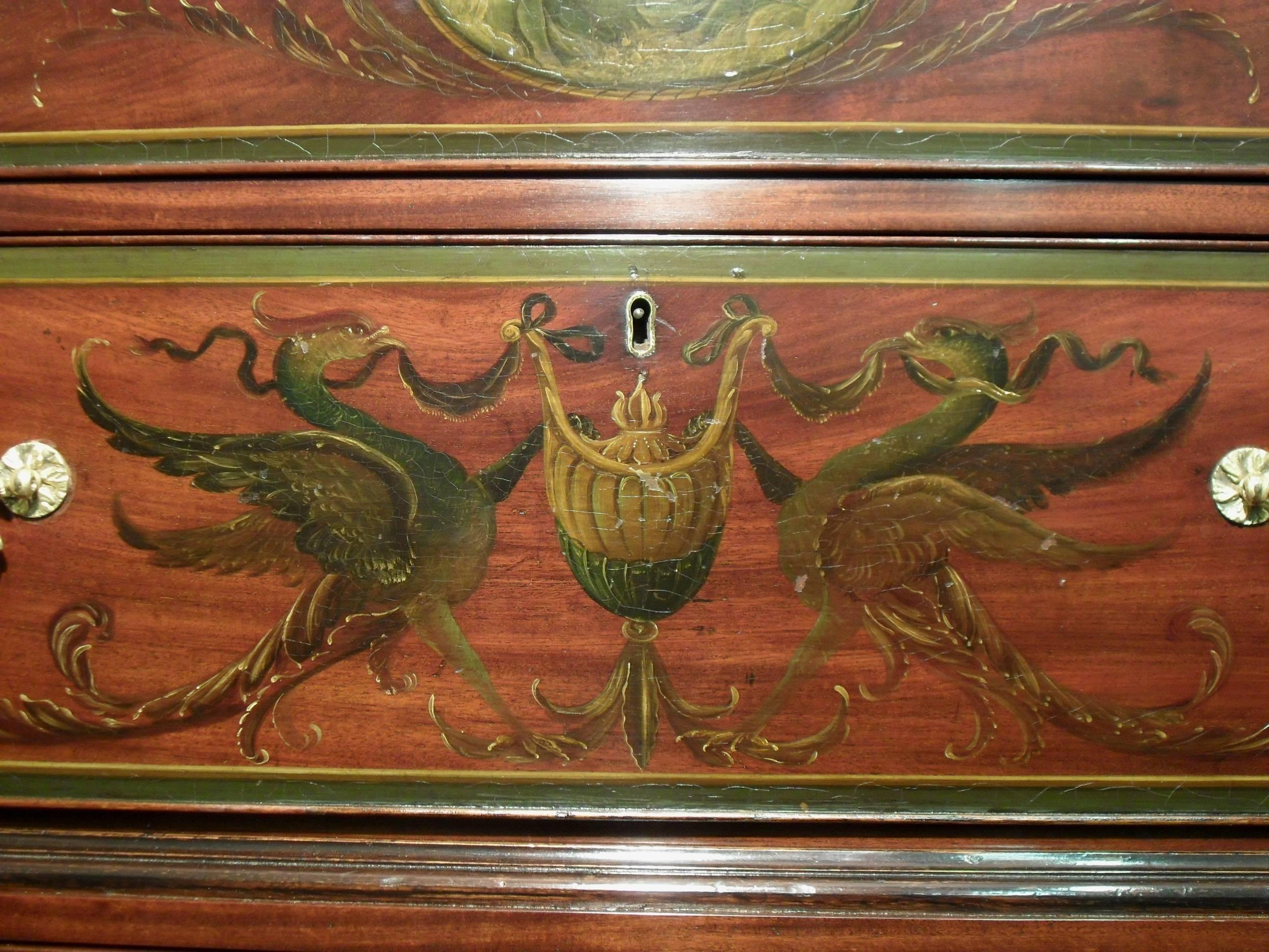 18th Century English Georgian Mahogany Polychrome Painted Chest on Chest For Sale
