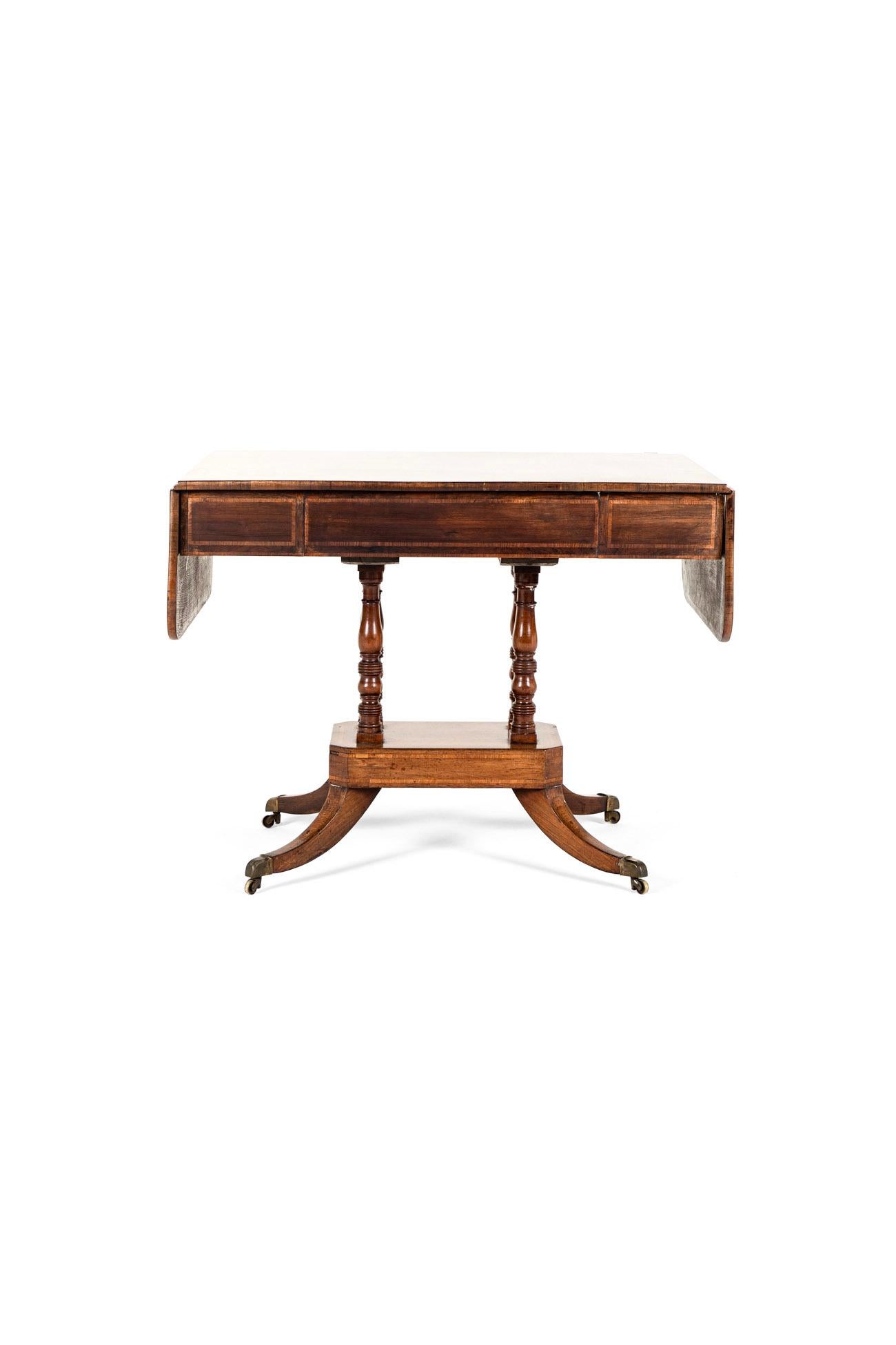 Brass English Georgian Mahogany Sofa Table For Sale