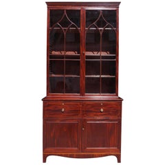 Antique English Georgian Mahogany Satinwood Inlaid Hinged Door China Press, Circa 1790