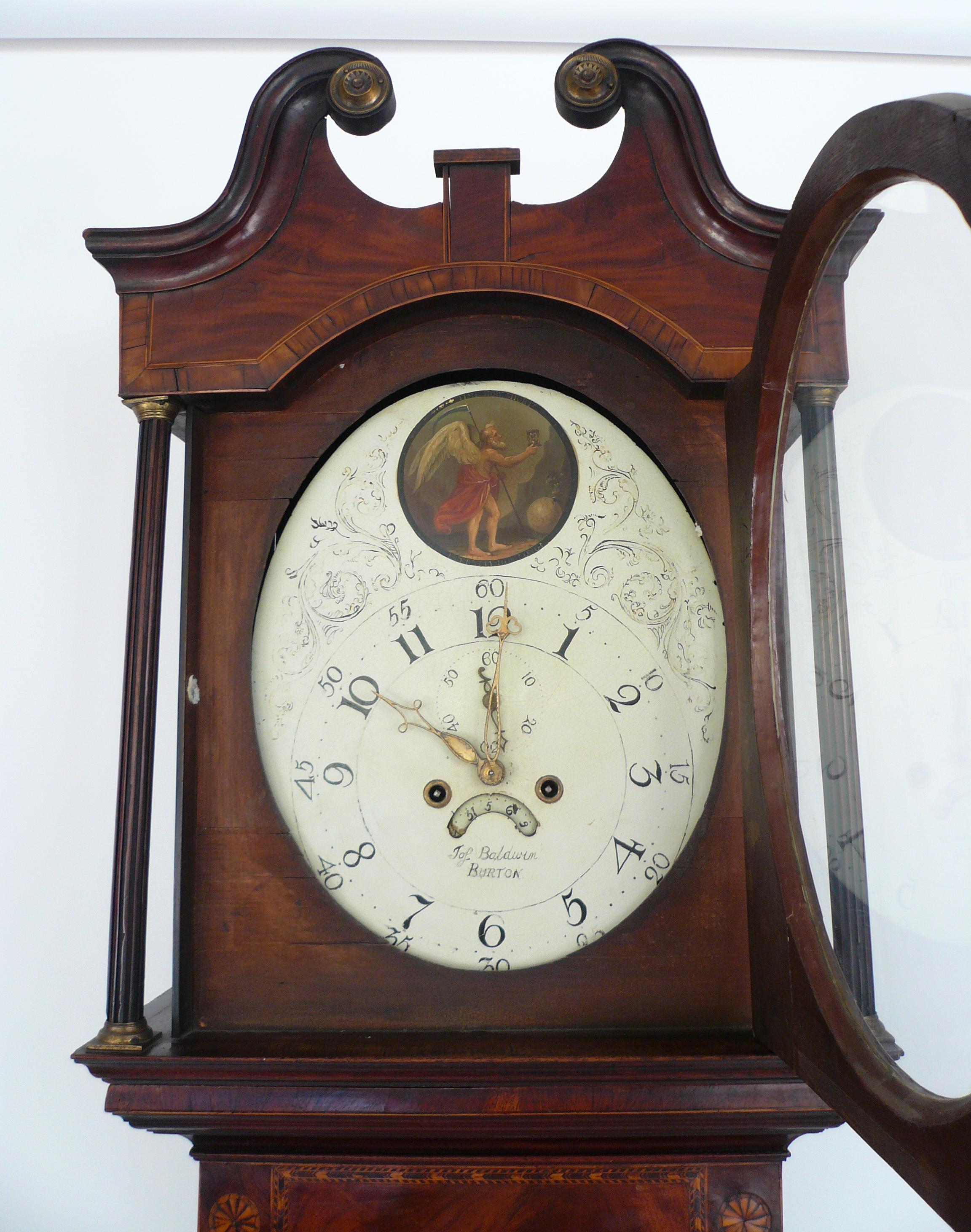 19th Century English Georgian Mahogany Tall Case Clock by Joseph Baldwin of Burton-on-Trent