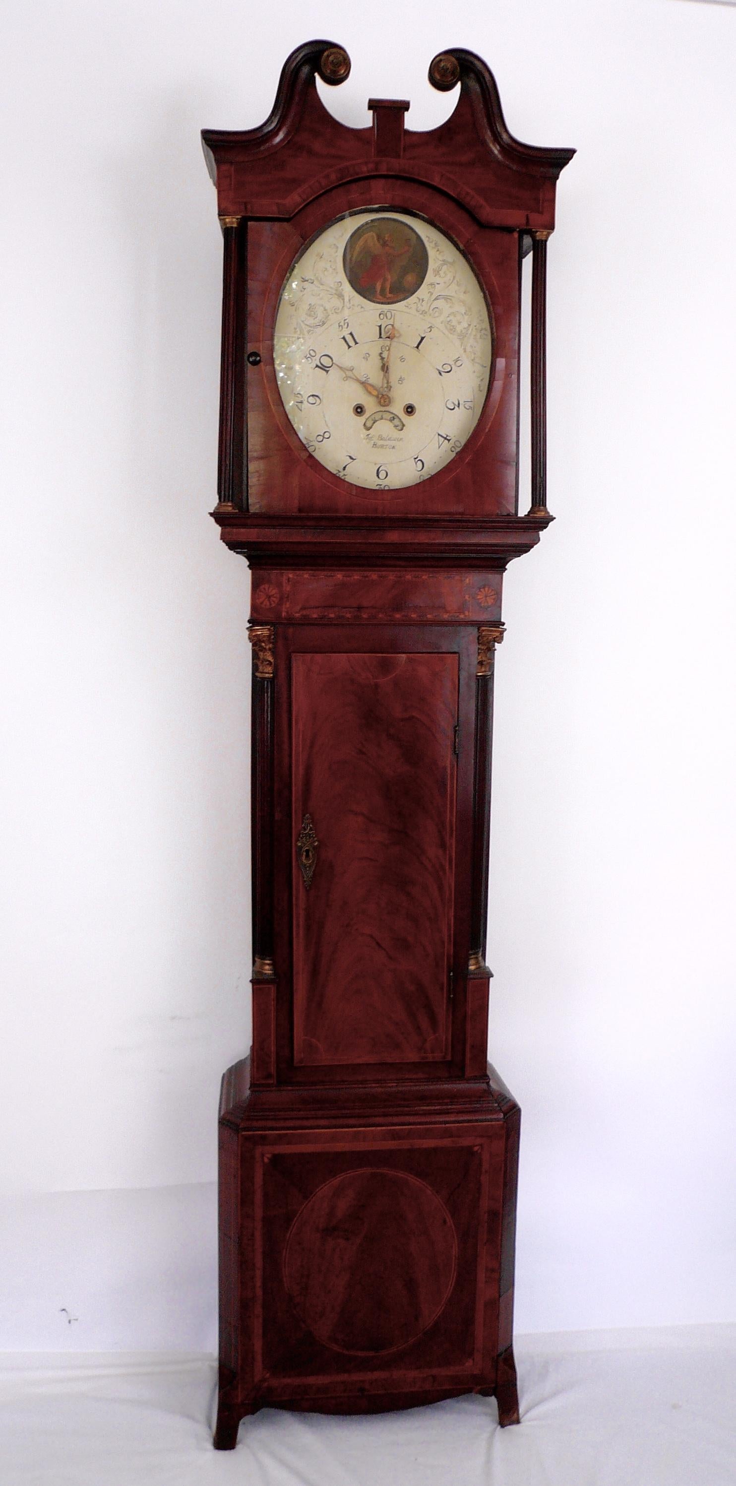 English Georgian Mahogany Tall Case Clock by Joseph Baldwin of Burton-on-Trent 1