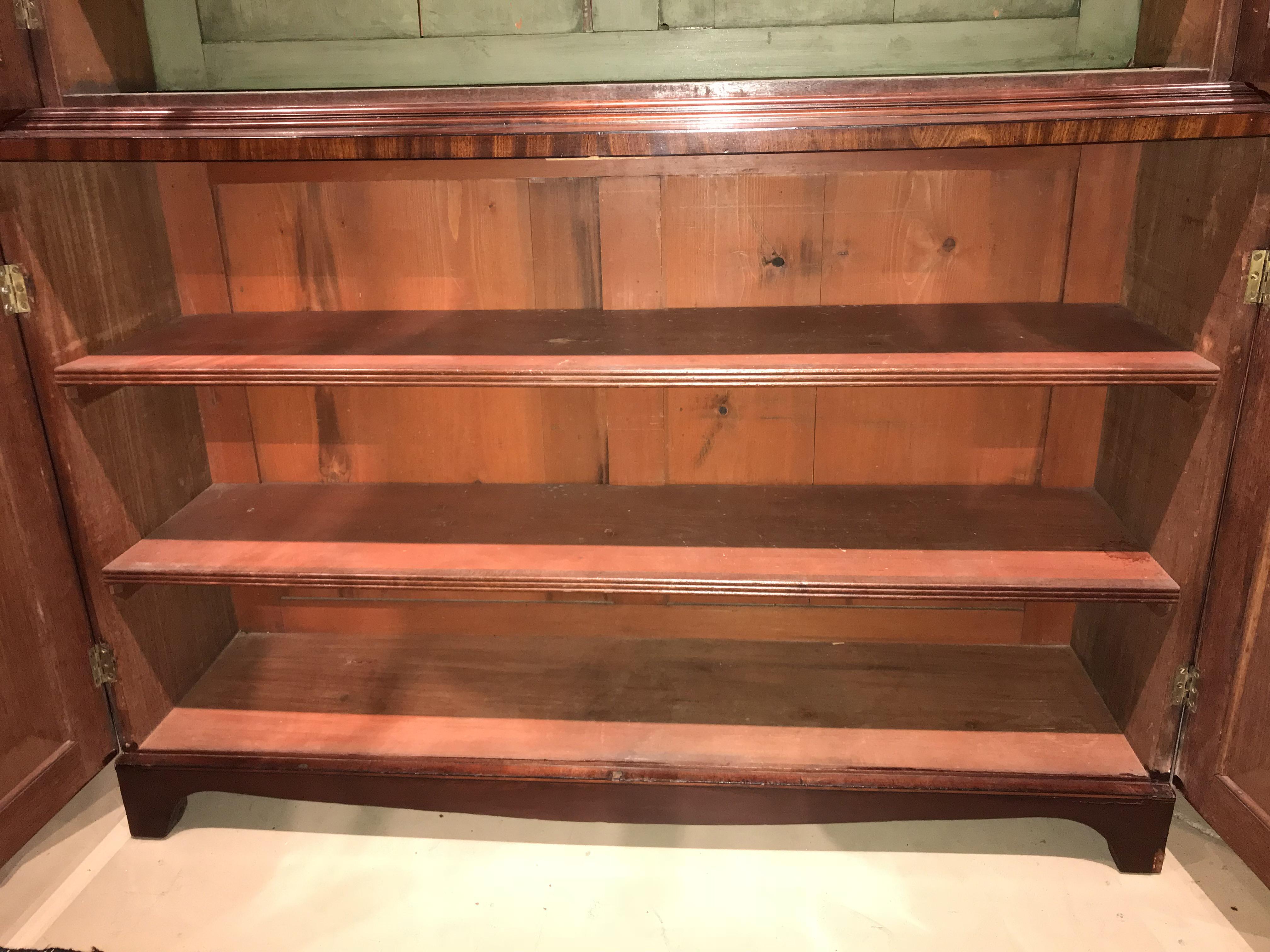 19th Century English Georgian Mahogany Two Part Bookcase or China Cabinet with Glazed Doors