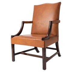 English Georgian Mahogany Upholstered Lolling Chair, 1770