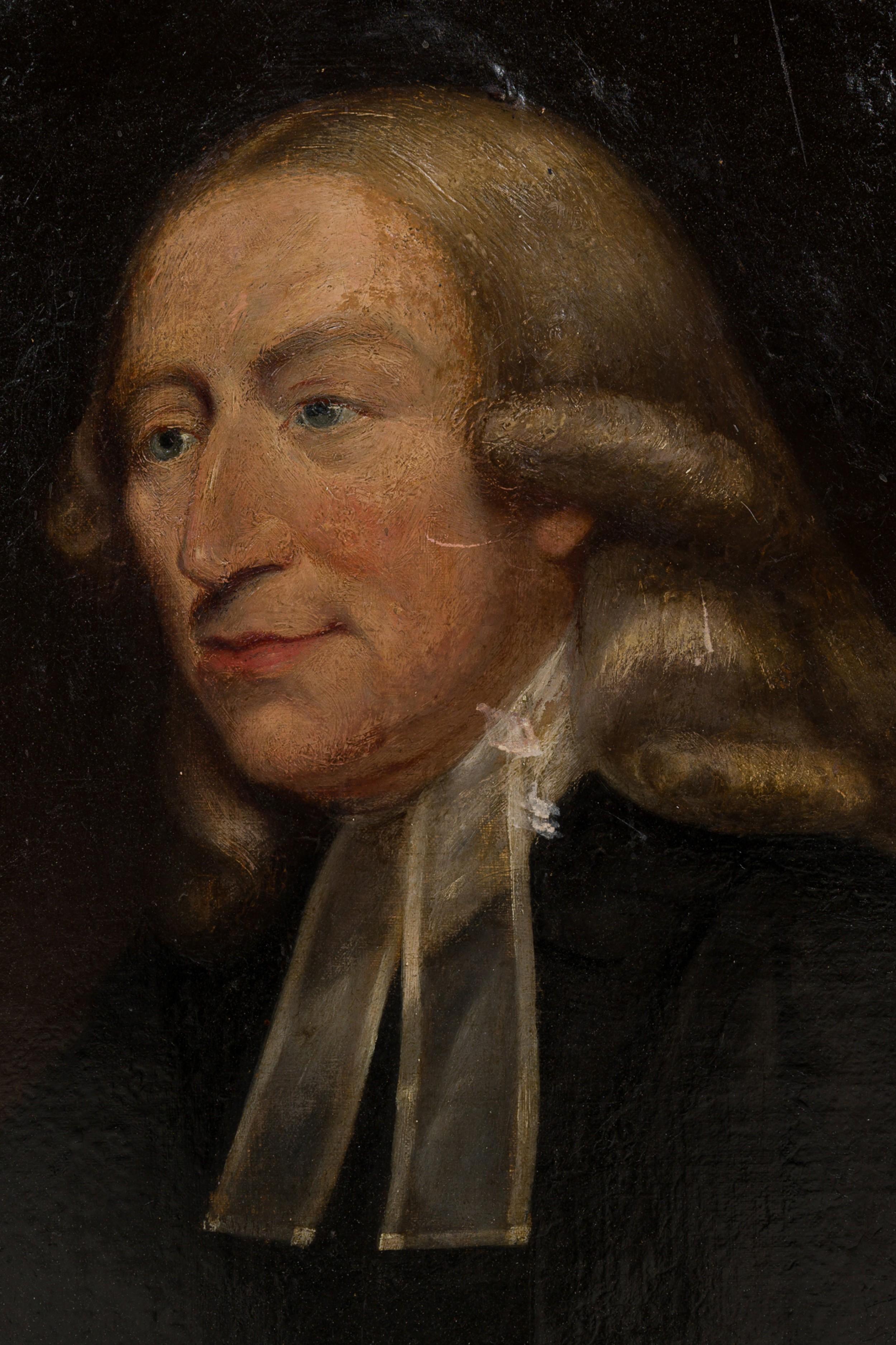 Hand-Painted English Georgian Man in Black Portrait For Sale