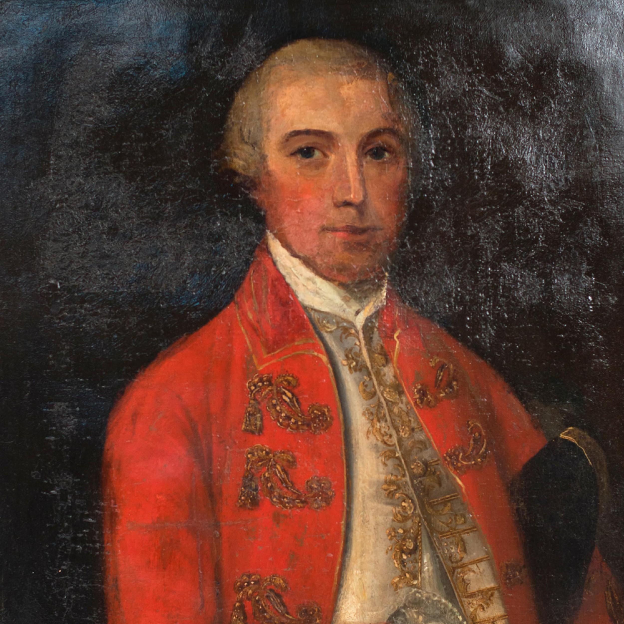 British English Georgian Man in Red Coat Portrait For Sale