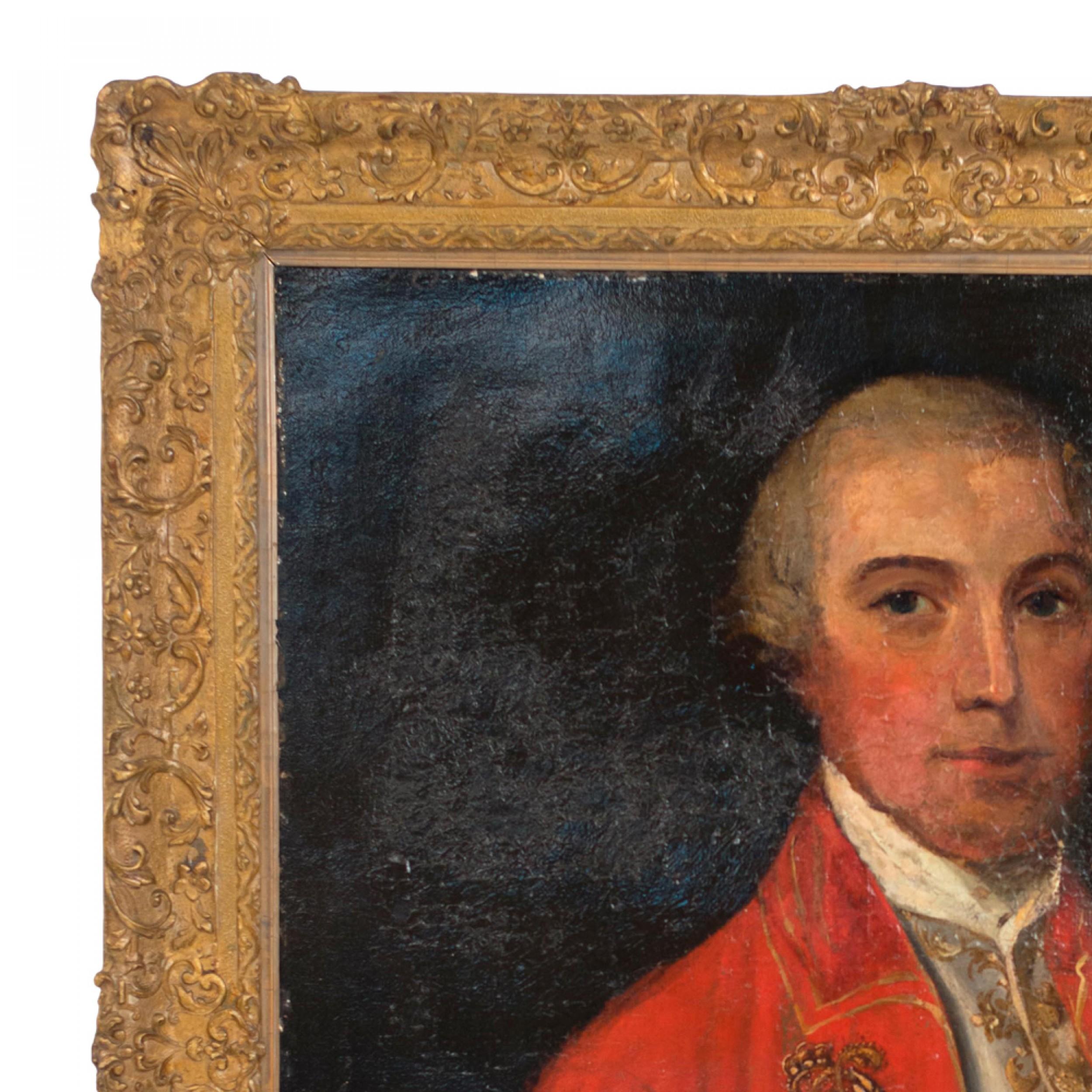 English Georgian Man in Red Coat Portrait In Good Condition For Sale In Queens, NY