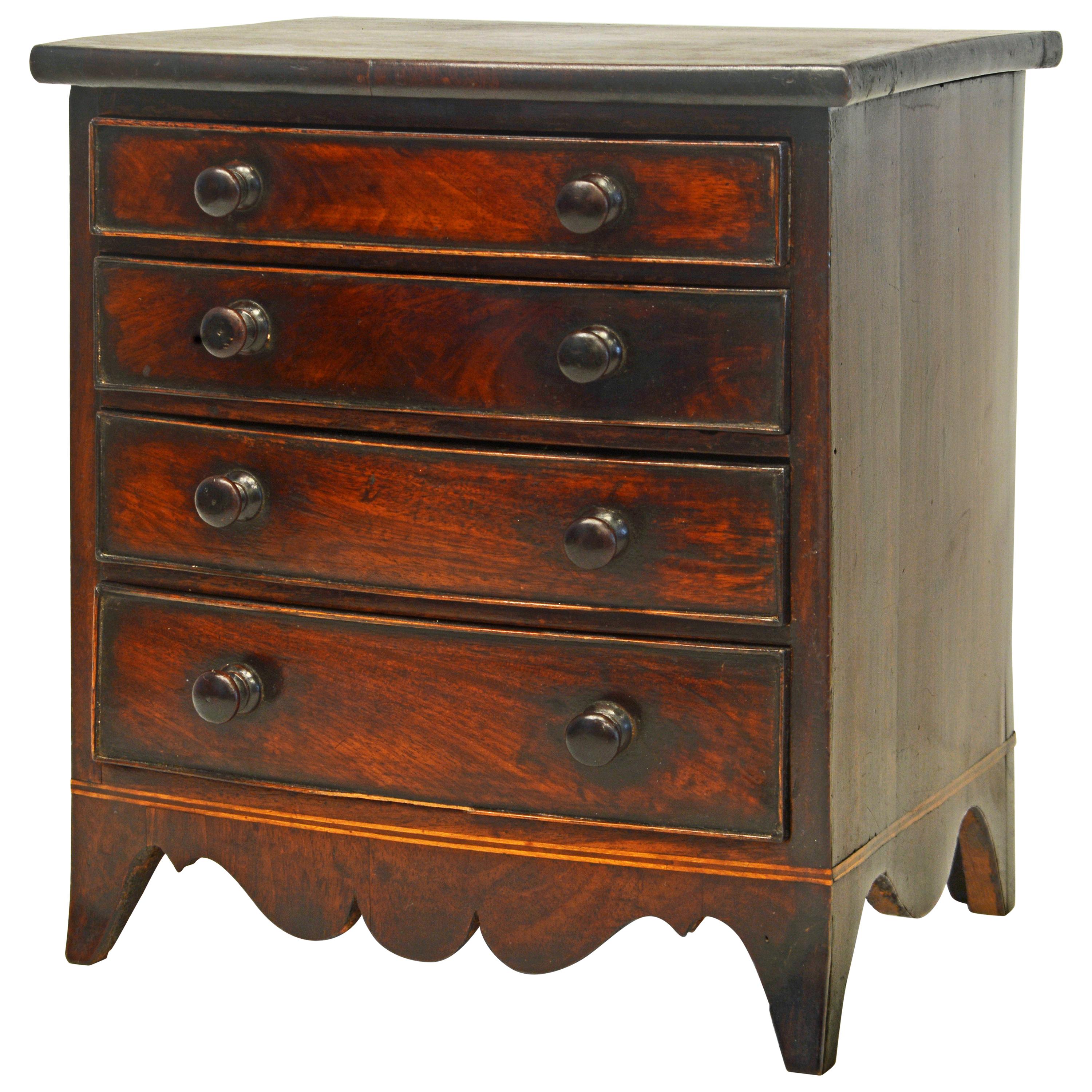 English Georgian Miniature Mahogany Bow Front Chest of Drawers