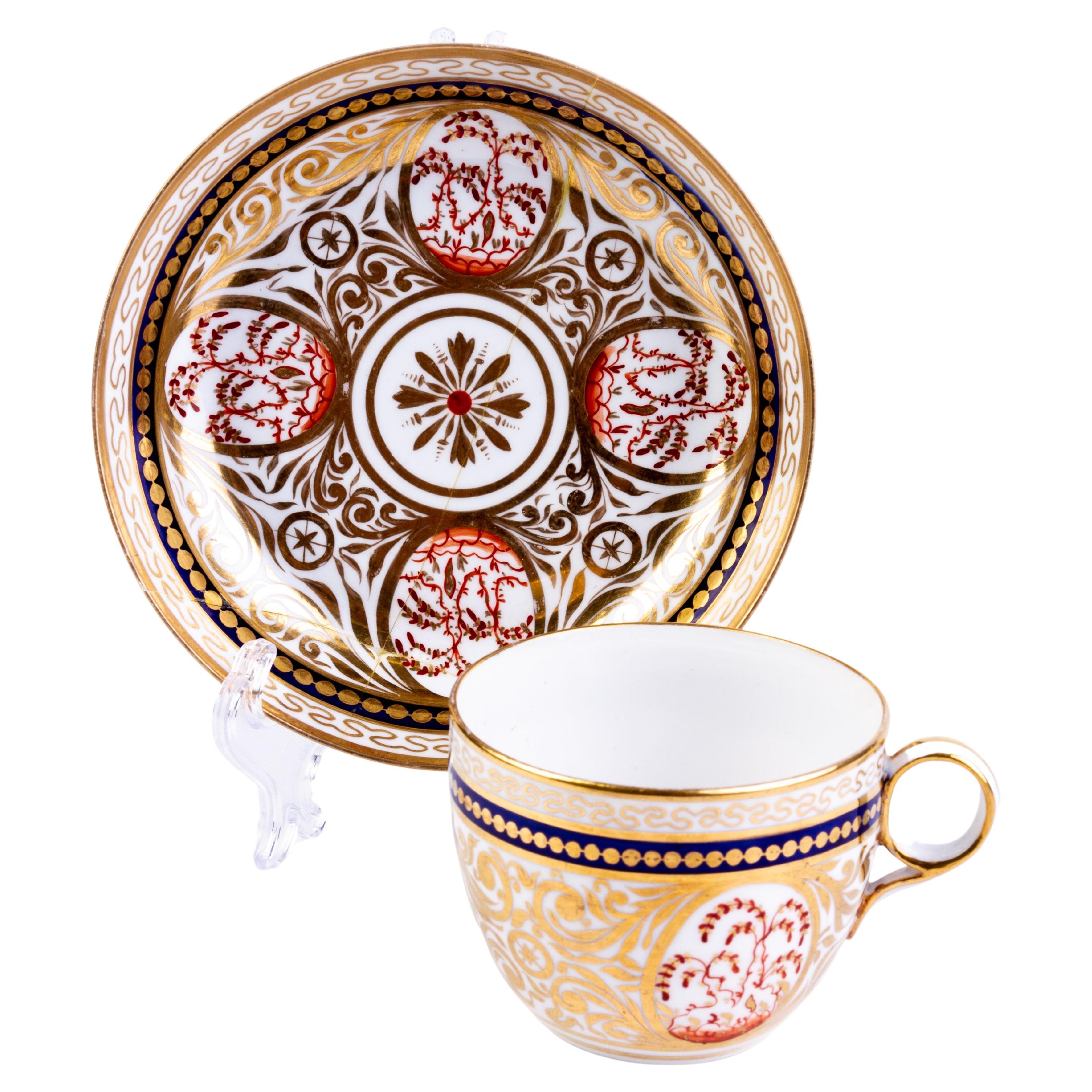 English Georgian Minton Fine Porcelain Teacup & Saucer Early 19th Century