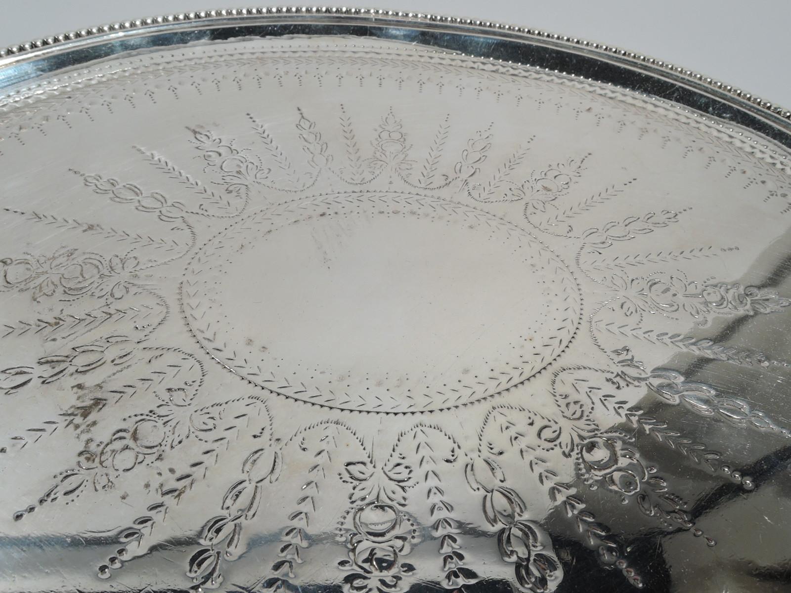 Late 18th Century English Georgian Neoclassical Sterling Silver Salver Tray