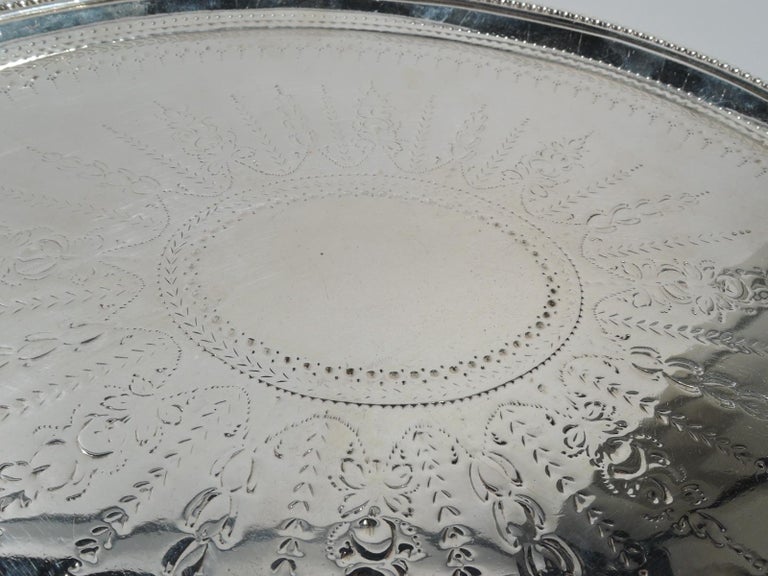 Late 18th Century English Georgian Neoclassical Sterling Silver Salver Tray For Sale