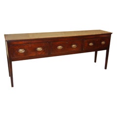 English Georgian Oak Seven Foot Long Low Dresser Three Drawers Tapered Legs