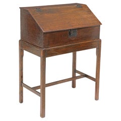 English Georgian Oak Slant front Desk / Box on Stand