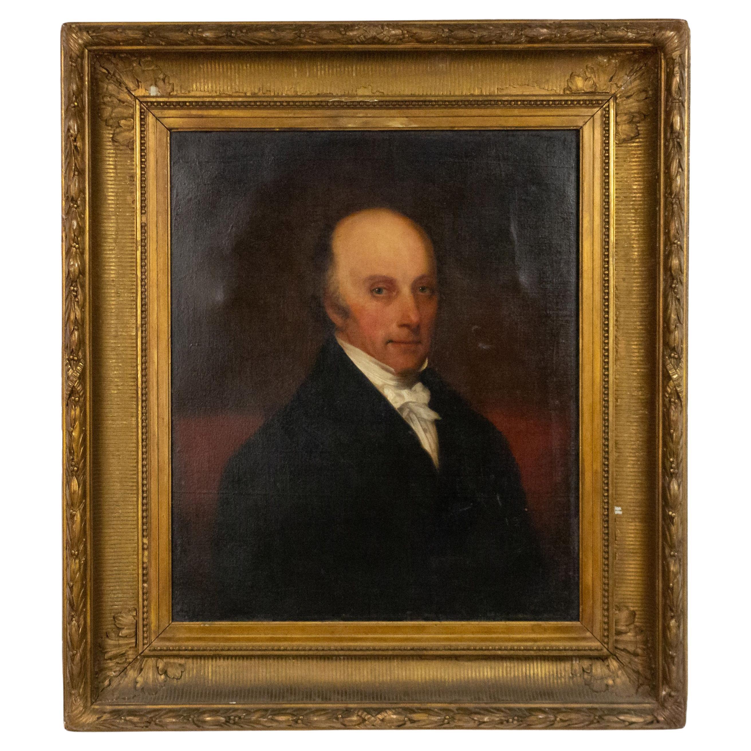 English Georgian Oil Portrait in a Frame For Sale