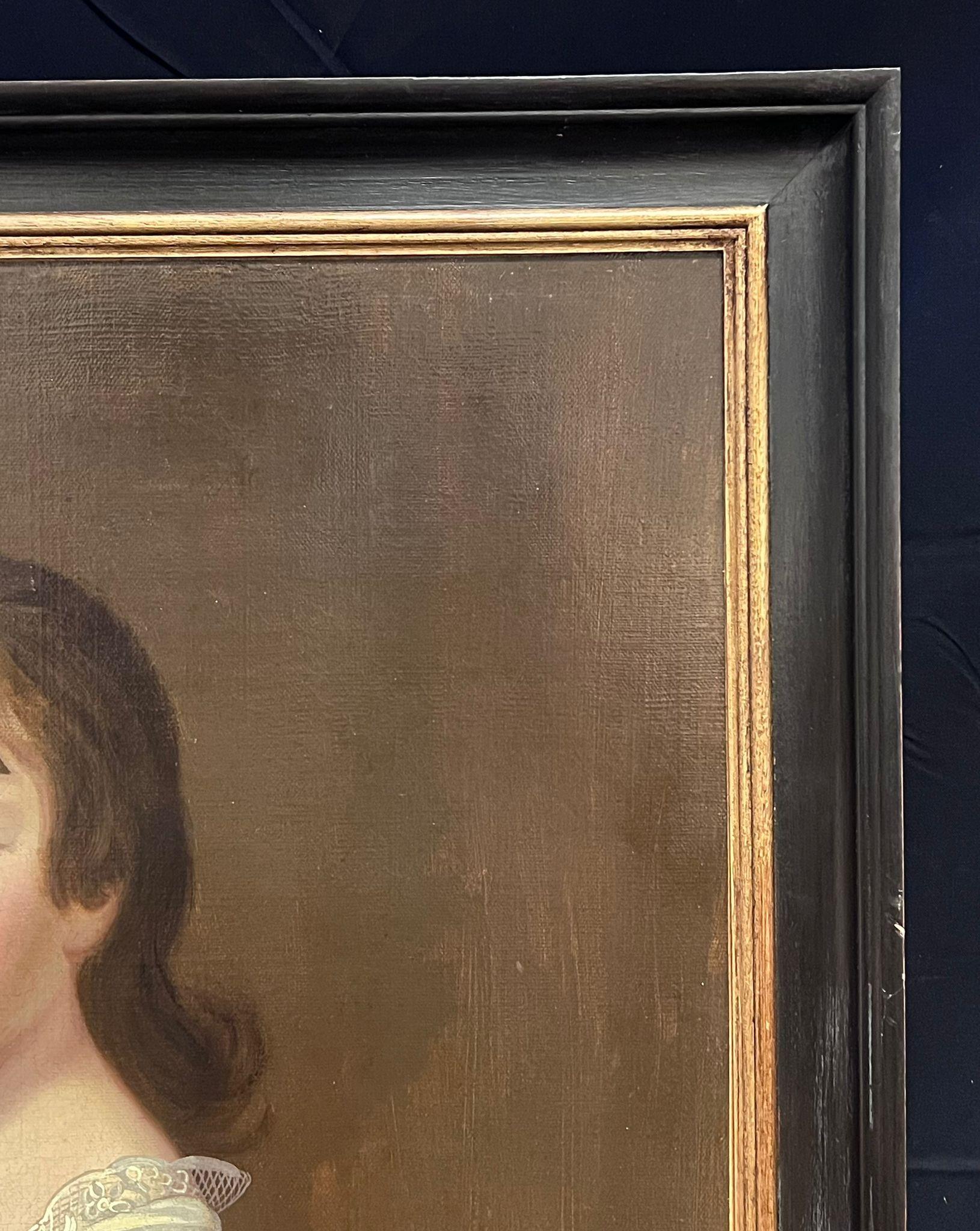 Pintura al óleo georgiana inglesa del siglo XIX Retrato de joven con paloma en venta 1
