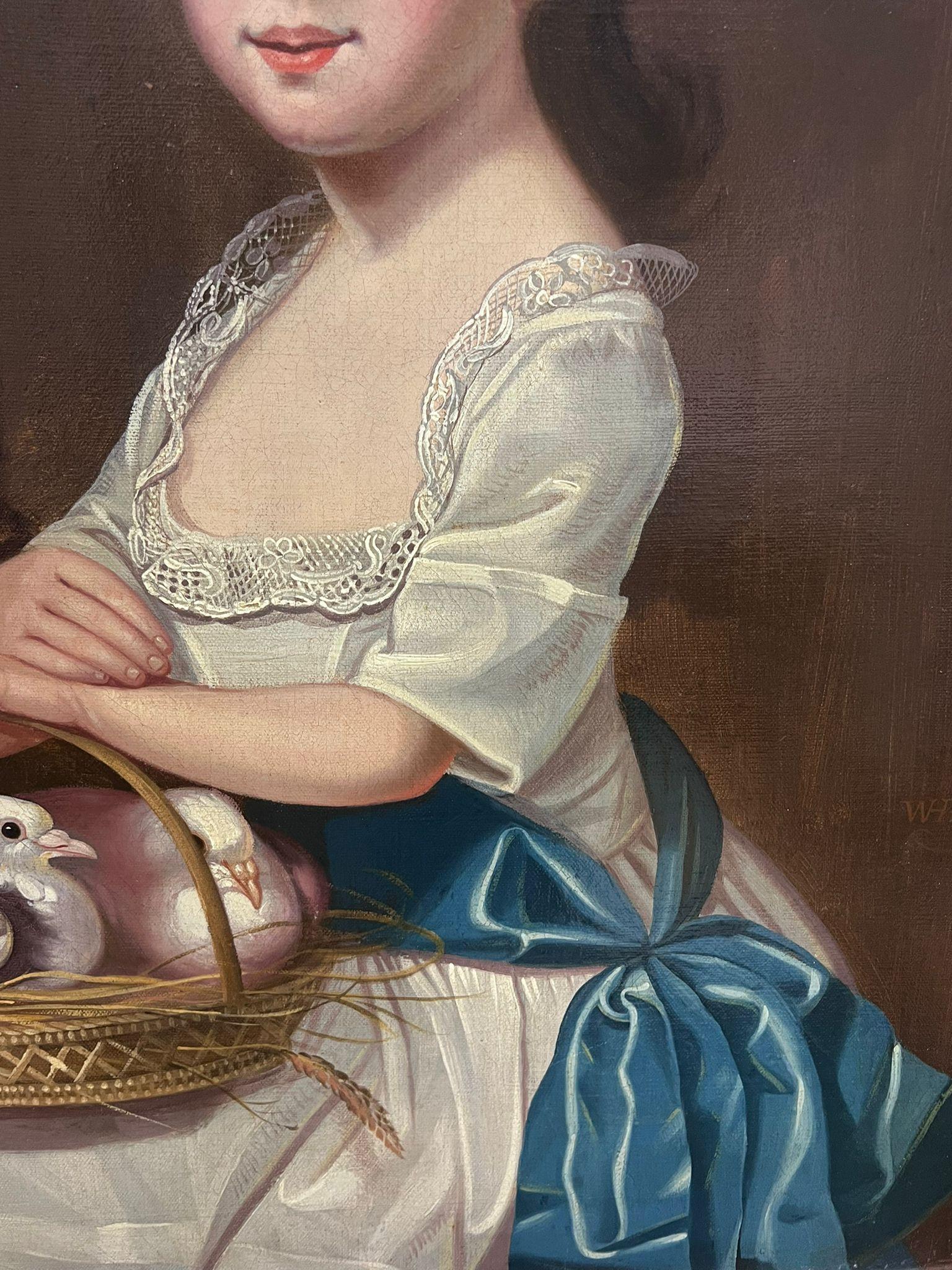 Pintura al óleo georgiana inglesa del siglo XIX Retrato de joven con paloma en venta 4