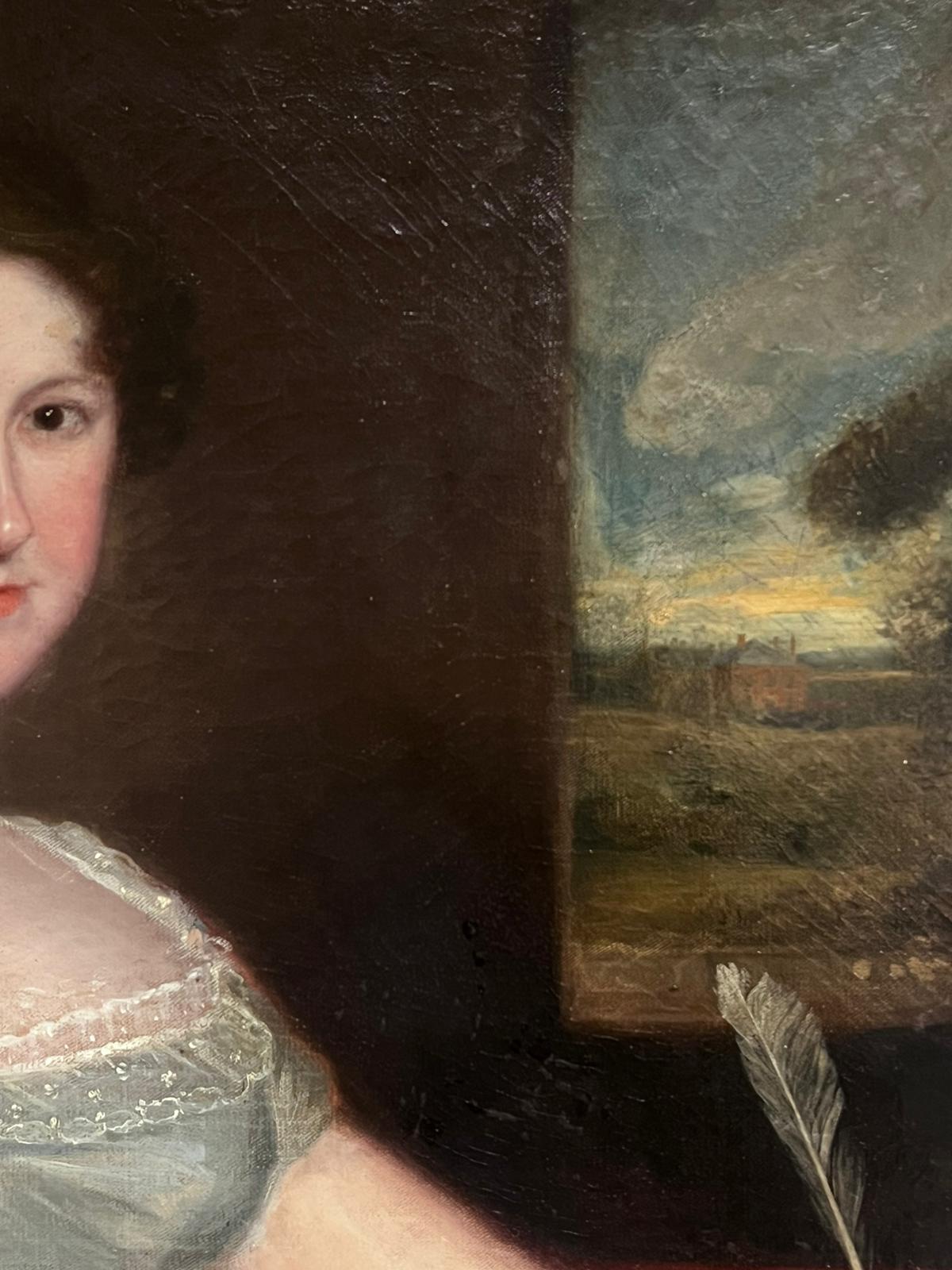 Fine 1820's English Georgian Large Portrait of a Country Lady seated with Quill  For Sale 2