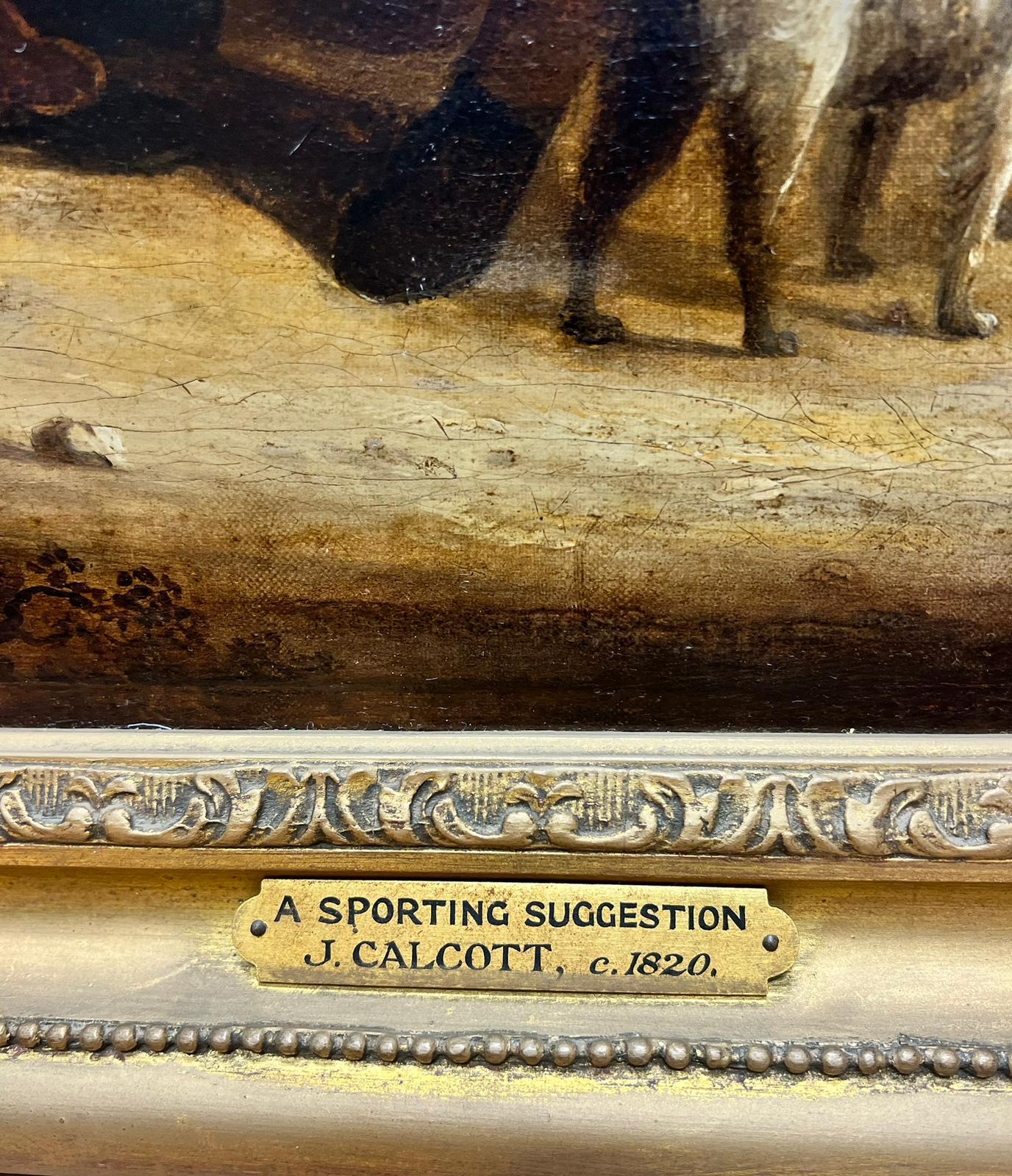 Fine 1820's English Sporting Art Oil Painting Gentleman with Spaniels & Guns 1