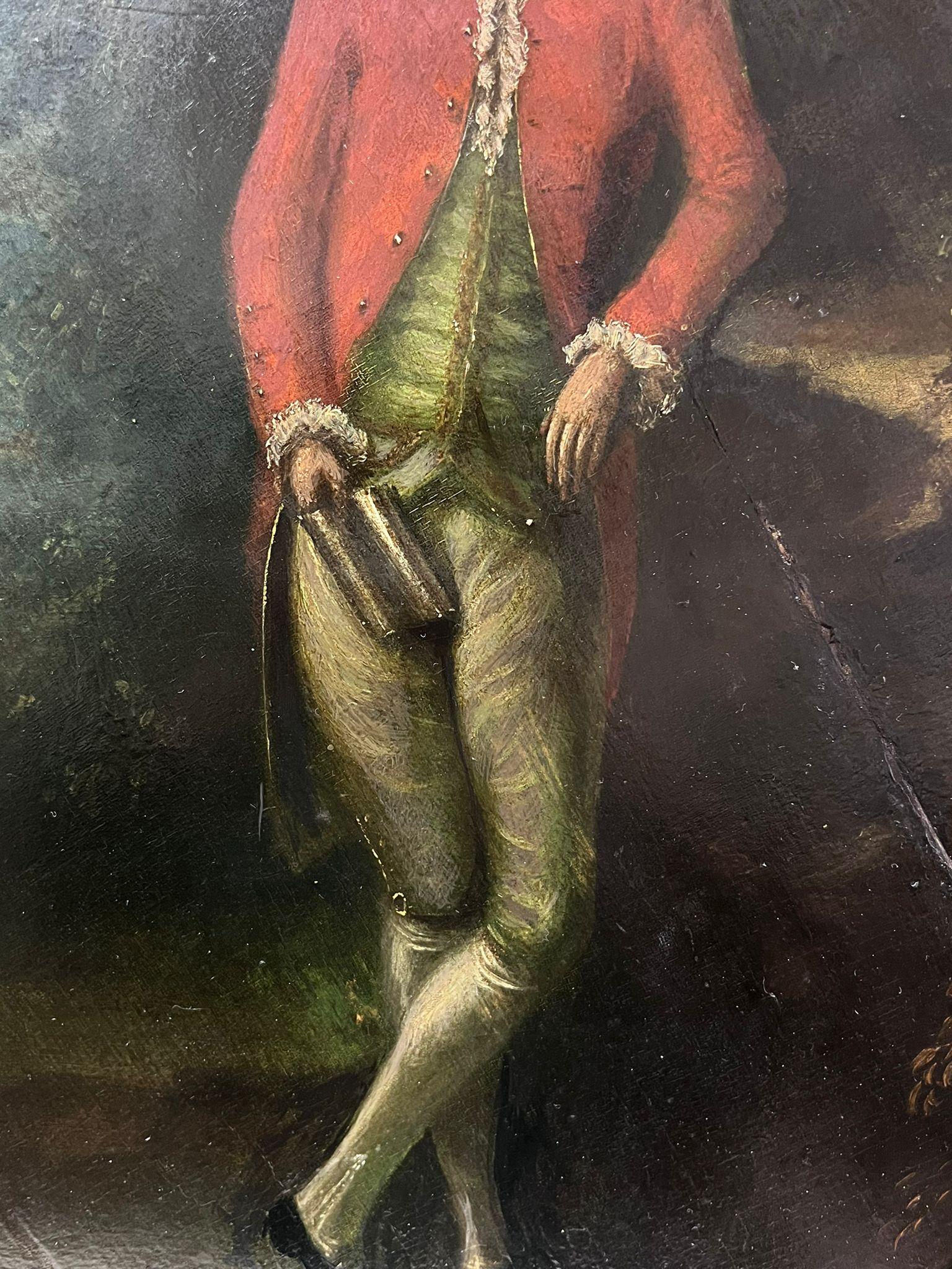 Fine 18th Century English Oval Oil Painting Portrait of Young Gentleman in Park 2