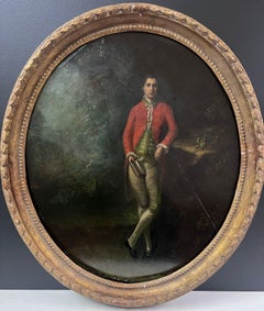 Fine 18th Century English Oval Oil Painting Portrait of Young Gentleman in Park