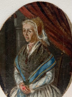 Fine Antique Pair 18th Century English Portraits of Husband & Wife Oval Oils x 2