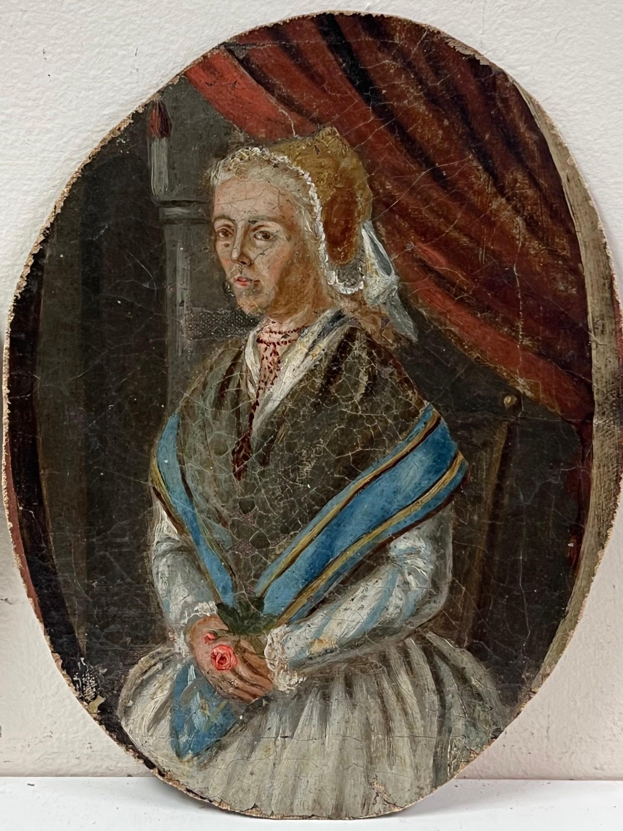 Feine antike Paar 18. Jahrhundert Englisch Portr�äts von Ehemann & Frau Oval Öle x 2 (Schwarz), Figurative Painting, von English Georgian