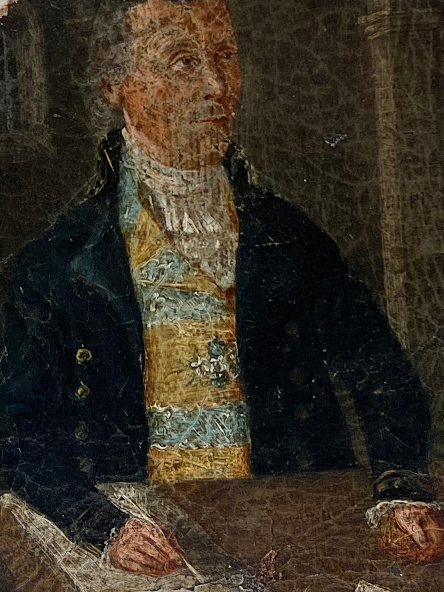 Das georgische Ehepaar
*Bitte beachten Sie, dass der Vorbesitzer der Ansicht war, dass es sich bei dem dargestellten Herrn um einen Kapitän der Royal Navy handelt. 

Englische Schule, ca. 1780er Jahre
Paar (2) Öl auf Leinwand auf Karton aufgezogen,