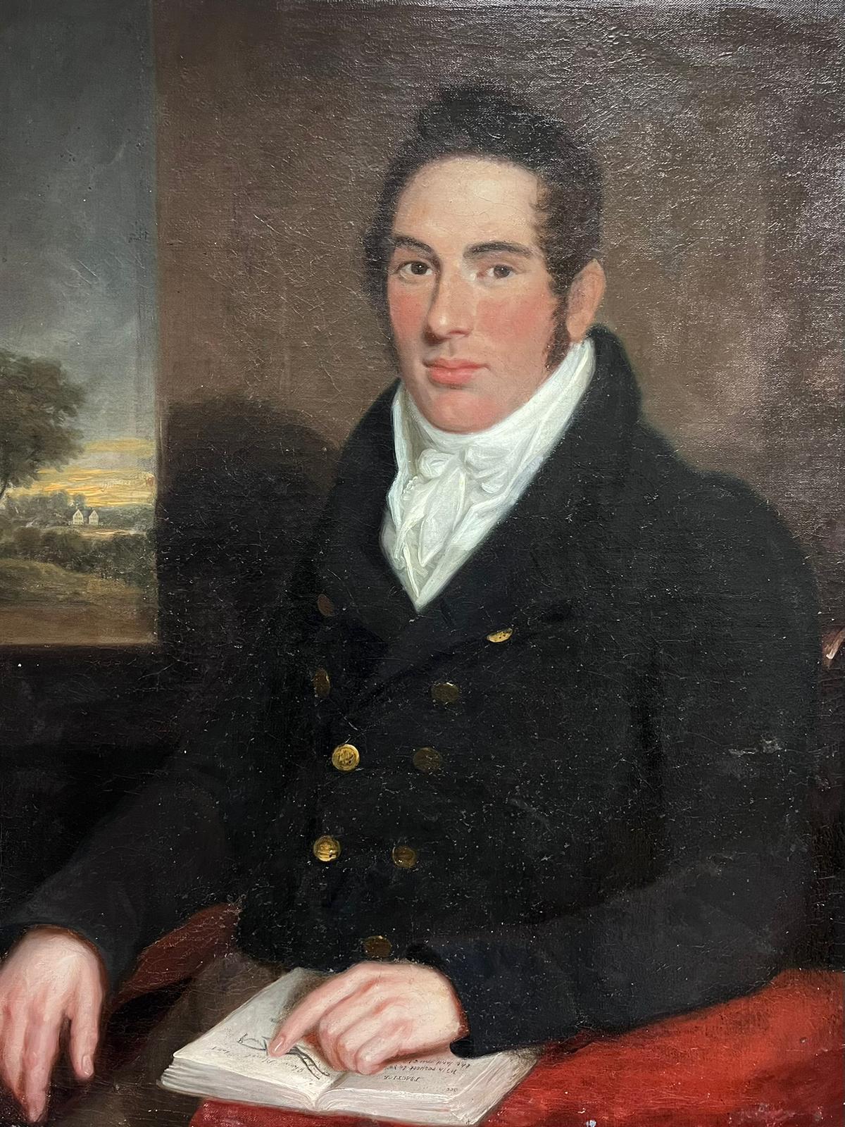 Fine Large 1800's English Oil Country Gentleman in Parkland before Stately Home - Painting by English Georgian