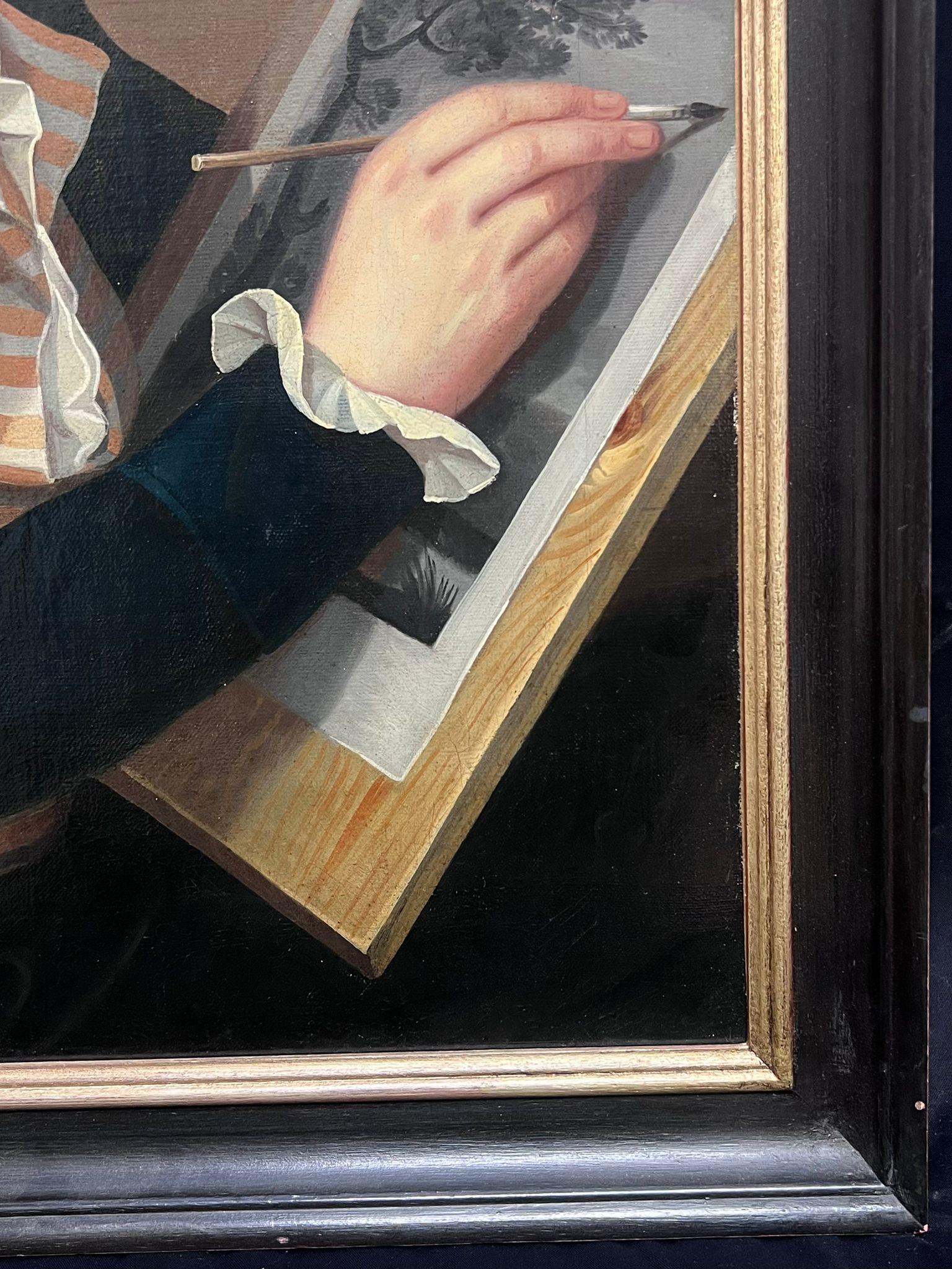 Gran óleo inglés antiguo Retrato de joven caballero artista ante el caballete 1
