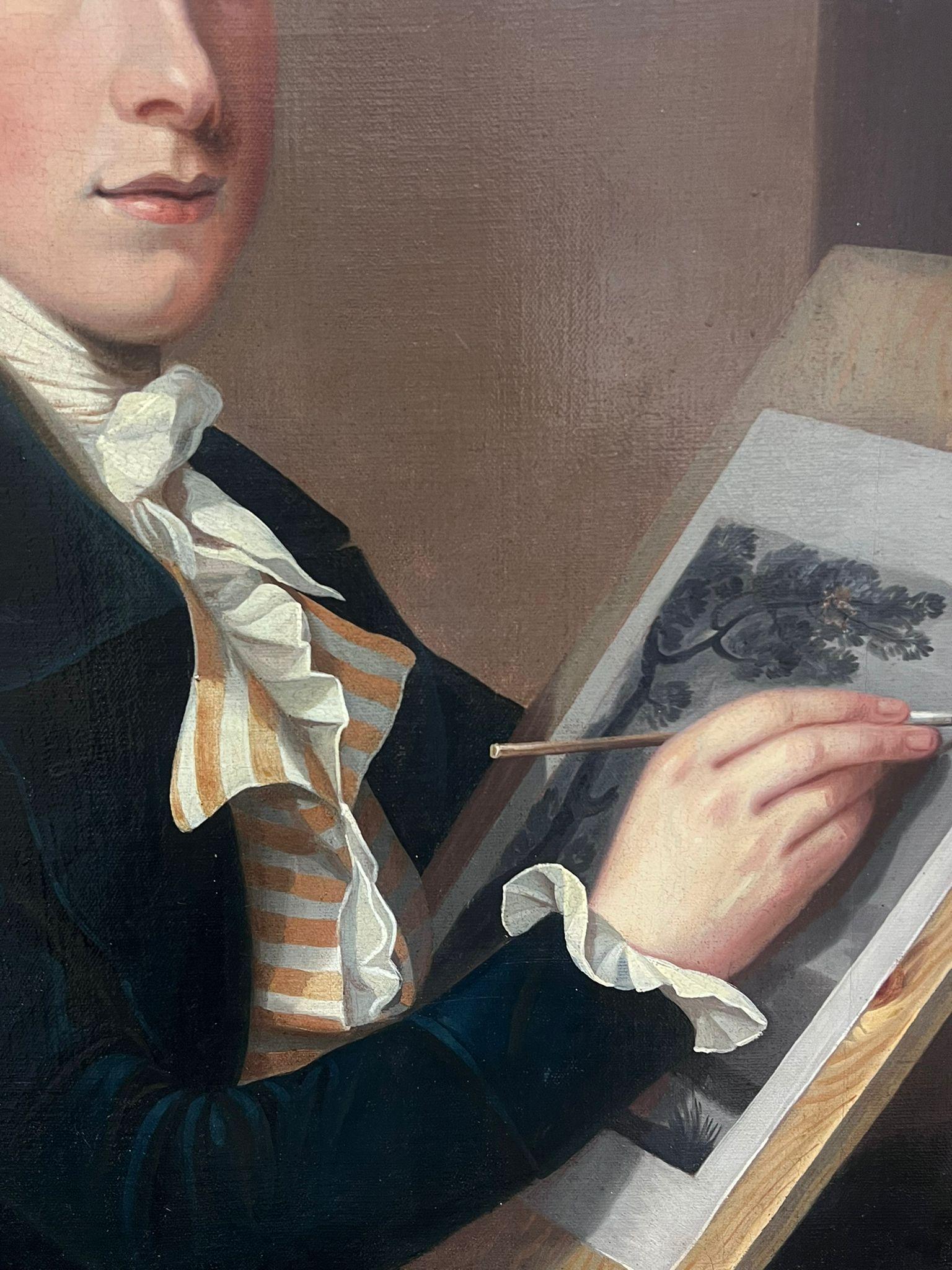 Gran óleo inglés antiguo Retrato de joven caballero artista ante el caballete 3